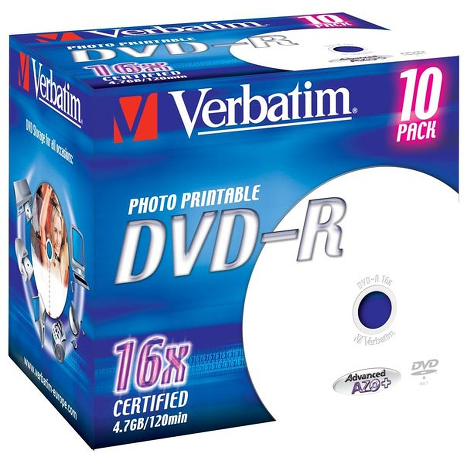 Verbatim DVD-R 4.7 Go 16x imprimable (par 10, boite) - DVD vierge Verbatim