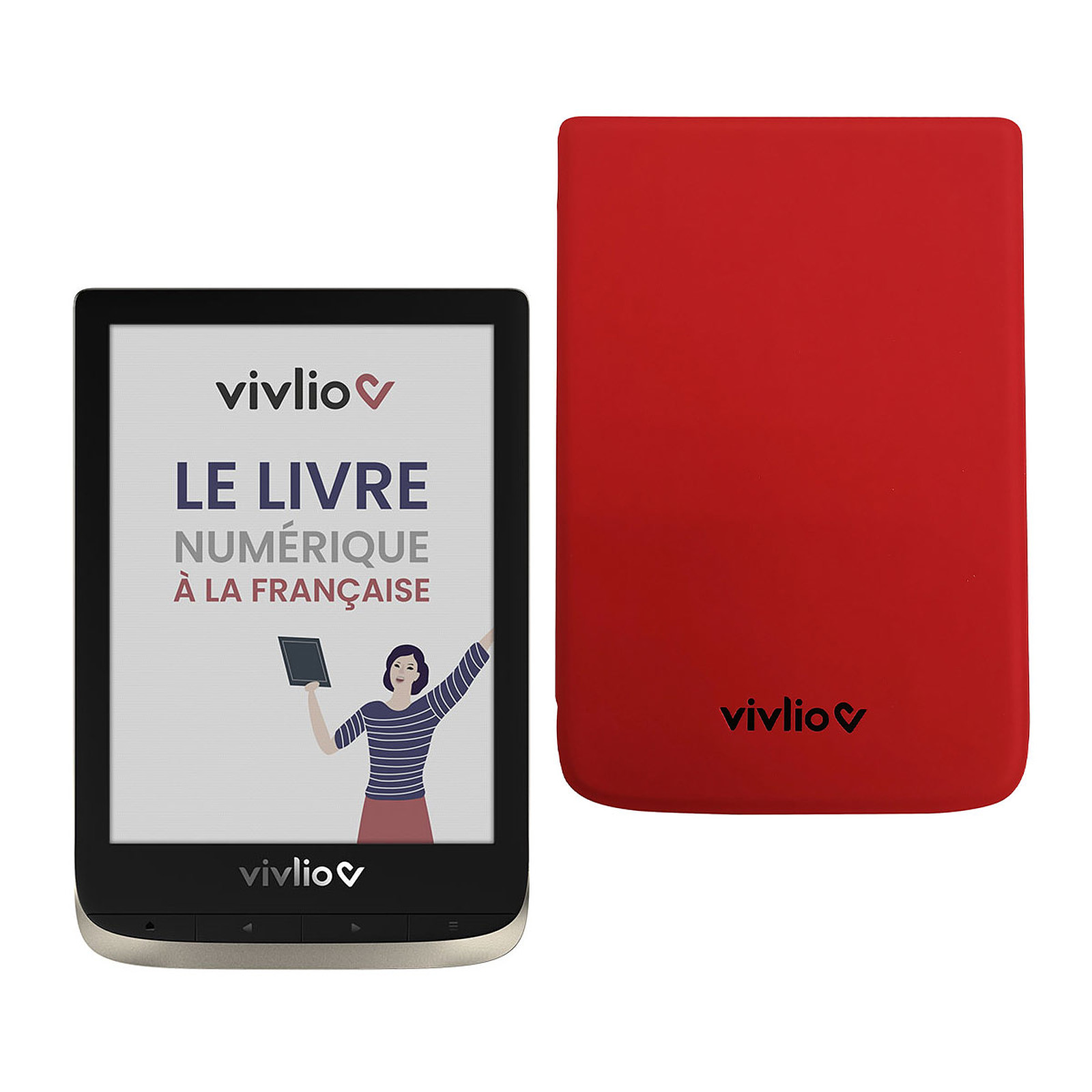 Vivlio Color + Pack d'eBooks OFFERT + Housse Rouge - Liseuse eBook Vivlio
