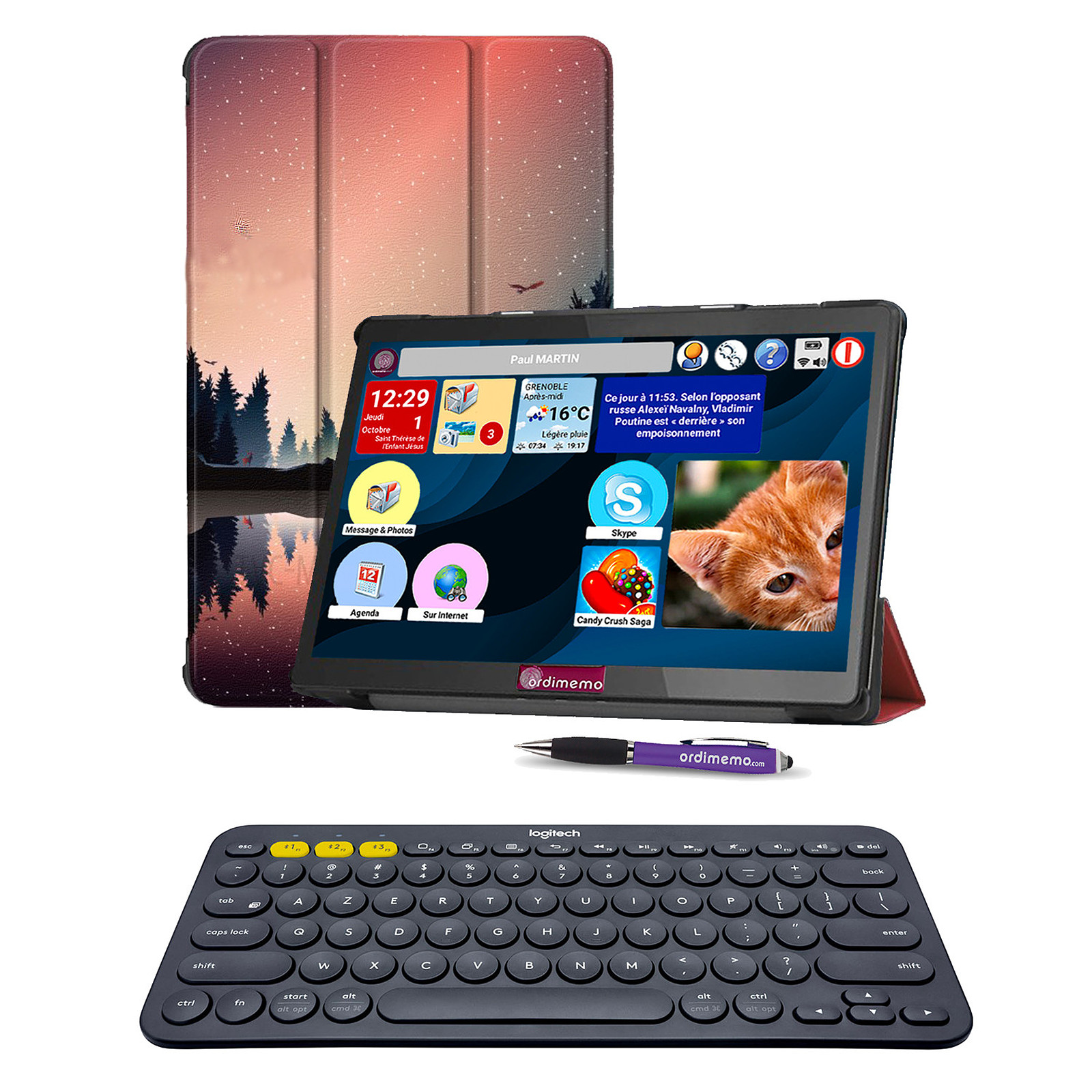 Pack Ordimemo iZitab4 10 ALOA HDP 10.1" 4/64 Go WiFi 4G Coque Stylet+clavier Logitech K380 - Tablette tactile Ordimemo