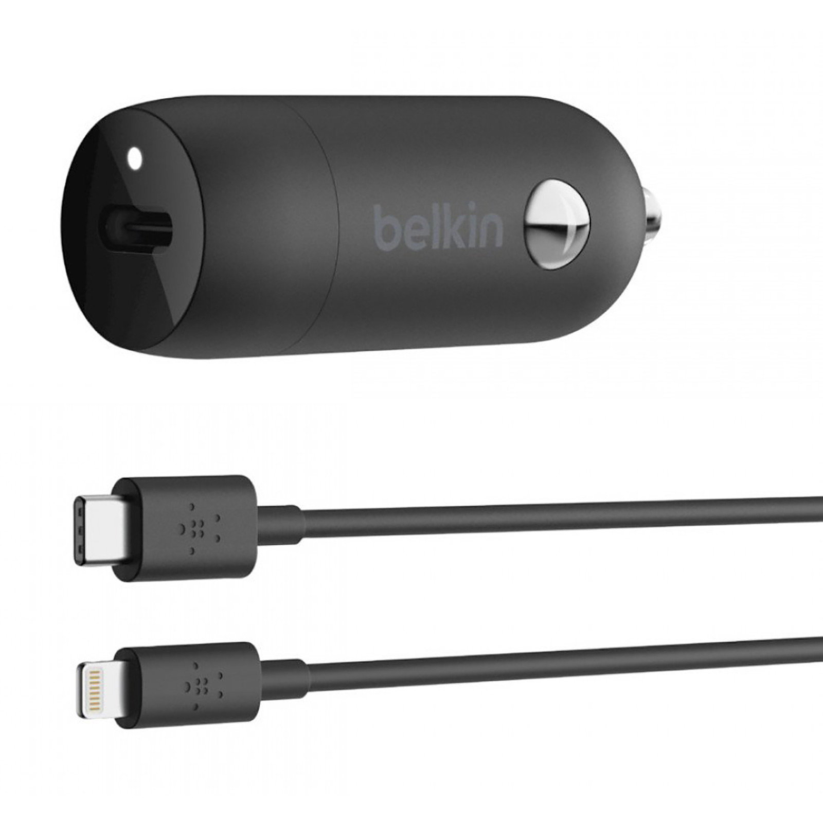 Belkin Boost Charge Chargeur de voiture 1 port USB-C (20 W) sur prise allume-cigare avec cable USB-C vers Lightning 1 m (Noir) - Chargeur allume-cigare Belkin