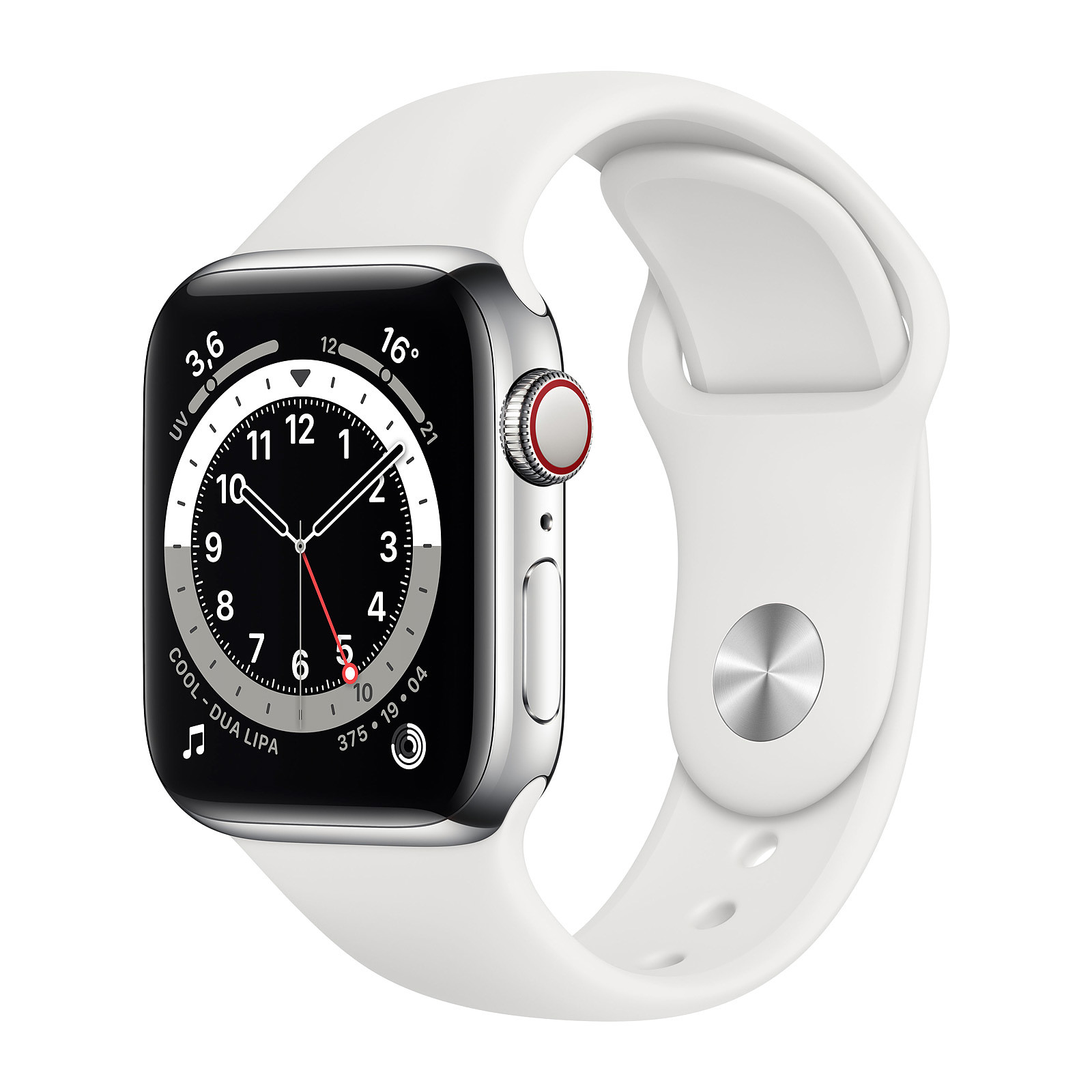 Apple Watch Series 6 GPS Cellular Stainless steel Silver Sport Band White 40 mm - Montre connectee Apple