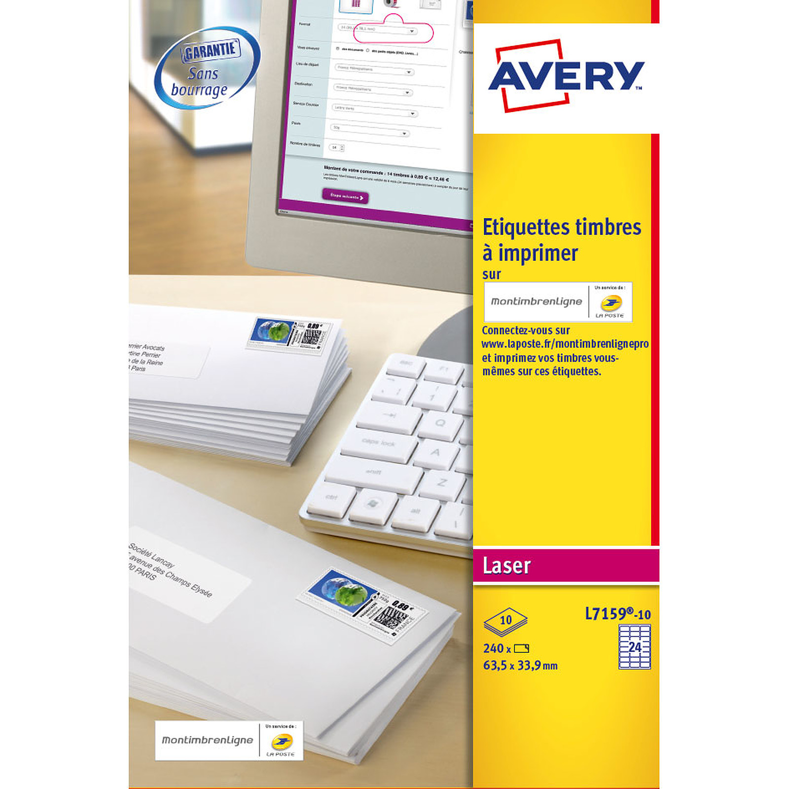 Avery Etiquettes pour timbres a  imprimer 63.5 x 33.9 mm x 240 - Etiquette Avery