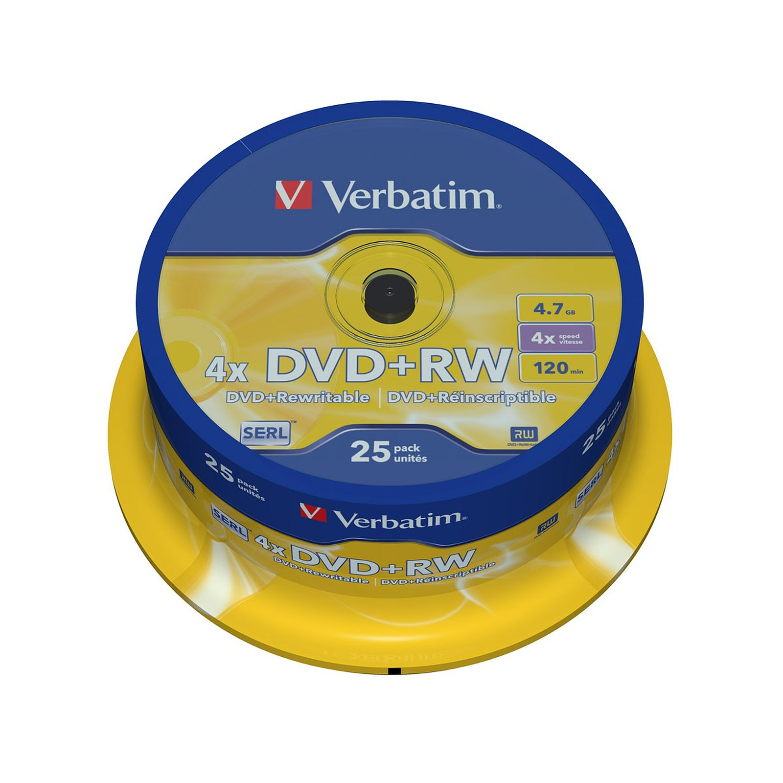 Verbatim DVD+RW 4.7 Go certifie 4x (pack de 25, spindle) - DVD vierge Verbatim