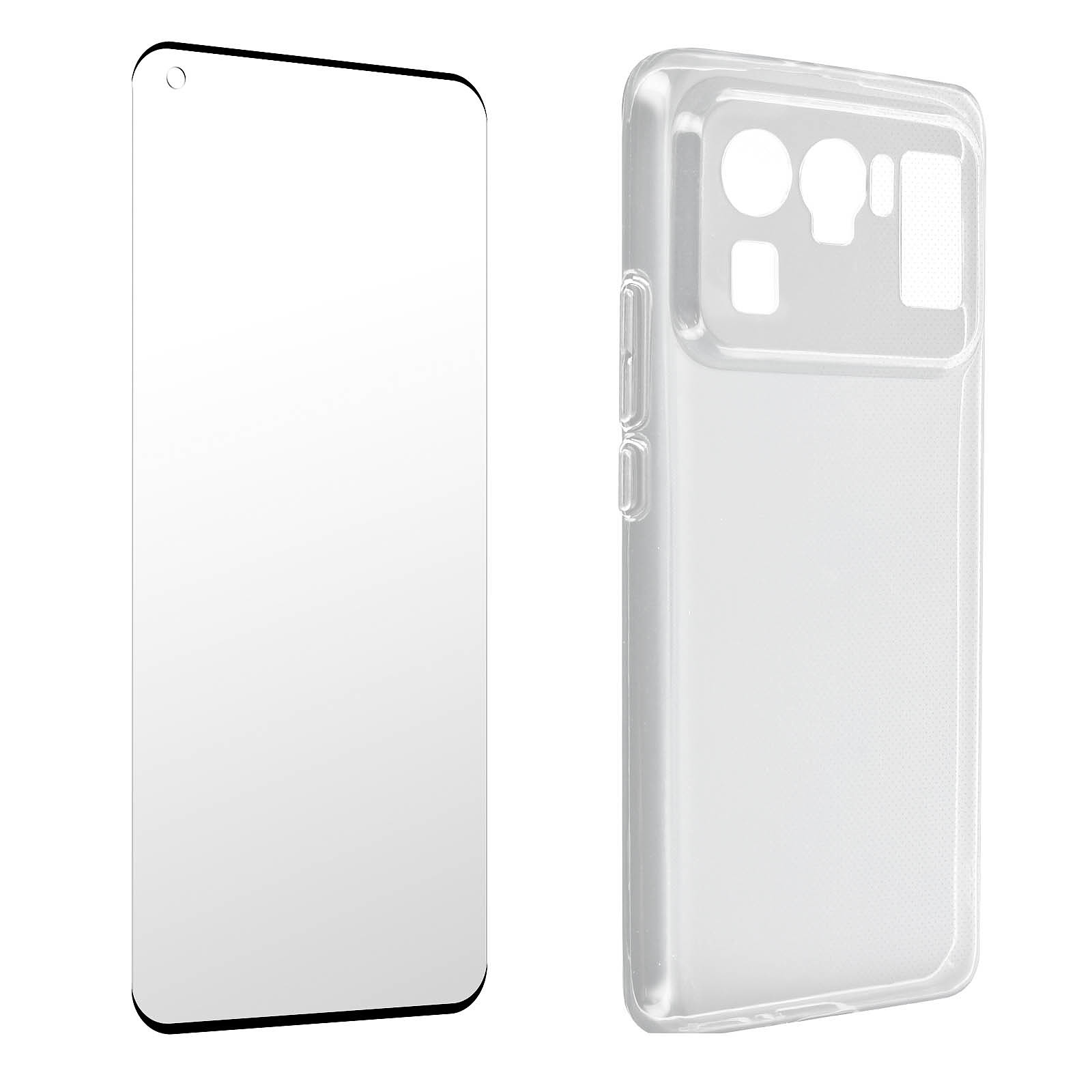 Avizar Coque pour Xiaomi Mi 11 Ultra Souple et Film Verre Trempe Durete 9H Transparent Noir - Coque telephone Avizar