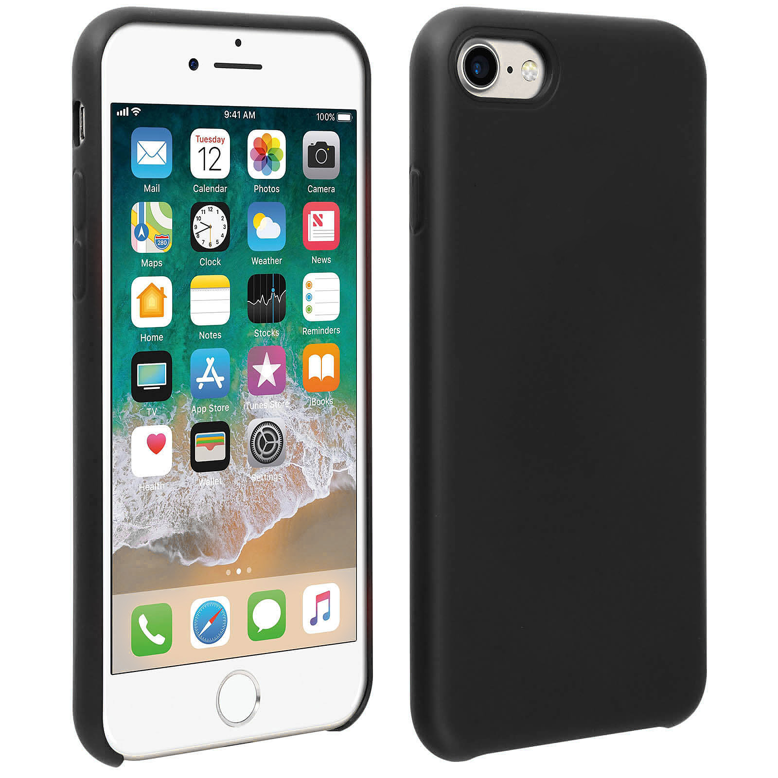 Avizar Coque pour iPhone SE 2020 / 8 / 7 Semi-rigide Finition Soft Touch Compatible QI Noir - Coque telephone Avizar
