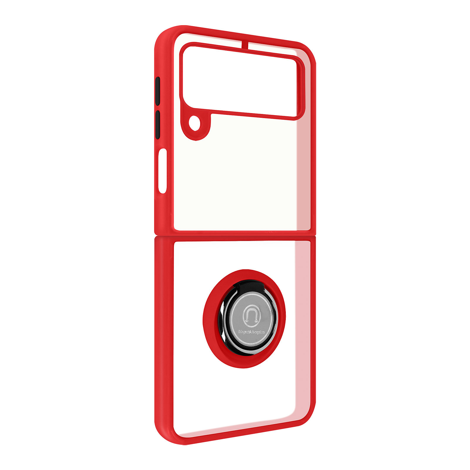 Avizar Coque pour Samsung Galaxy Z Flip 3 Bi-matière Bague Metallique Support Video Rouge - Coque telephone Avizar
