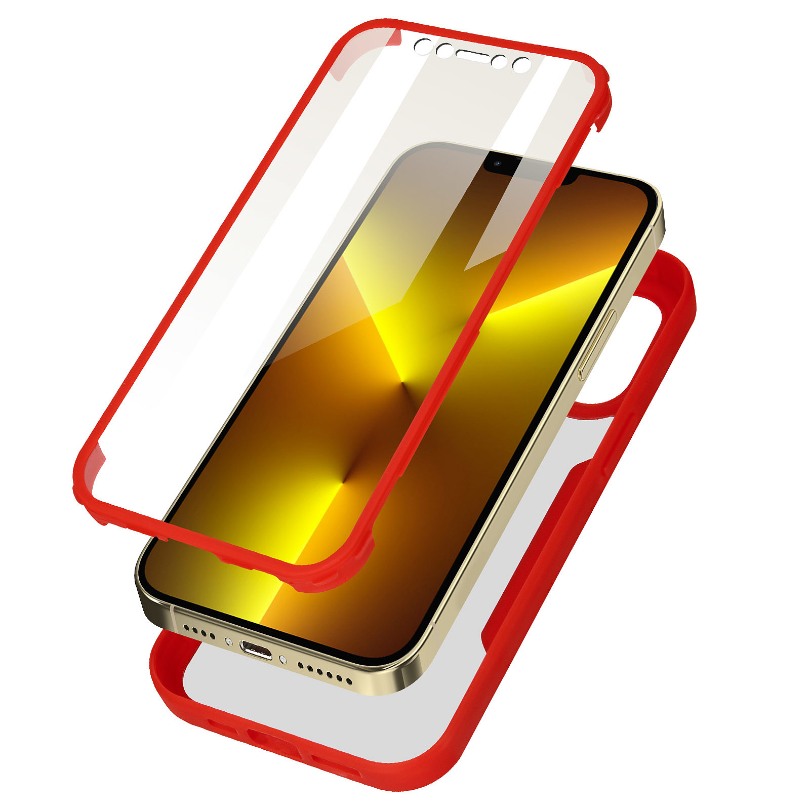 Avizar Coque pour iPhone 13 Pro Dos Plexiglas Avant Polymère Coins Renforces Contour Rouge - Coque telephone Avizar