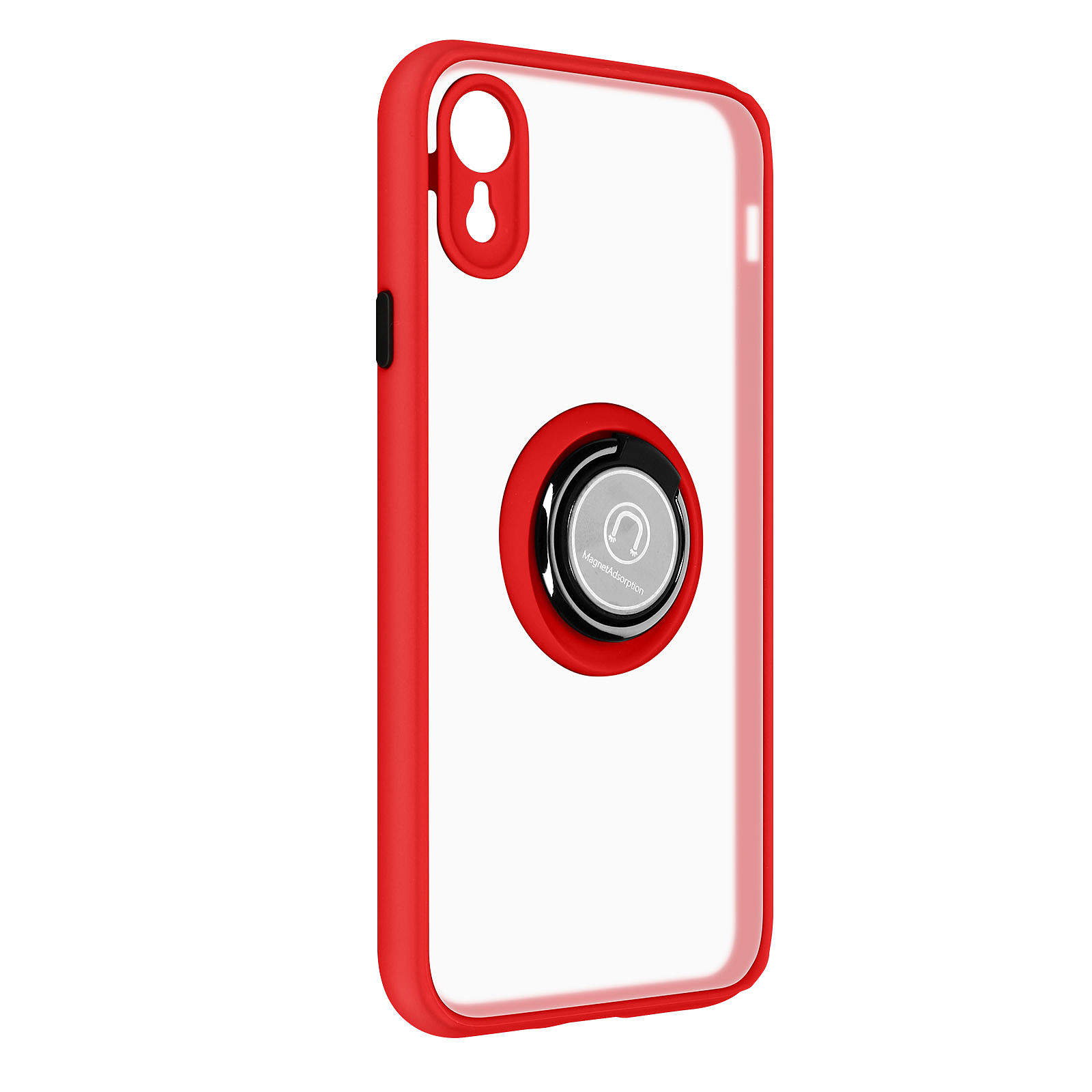 Avizar Coque pour iPhone XR Bi-matière Bague Metallique Support Video Rouge - Coque telephone Avizar