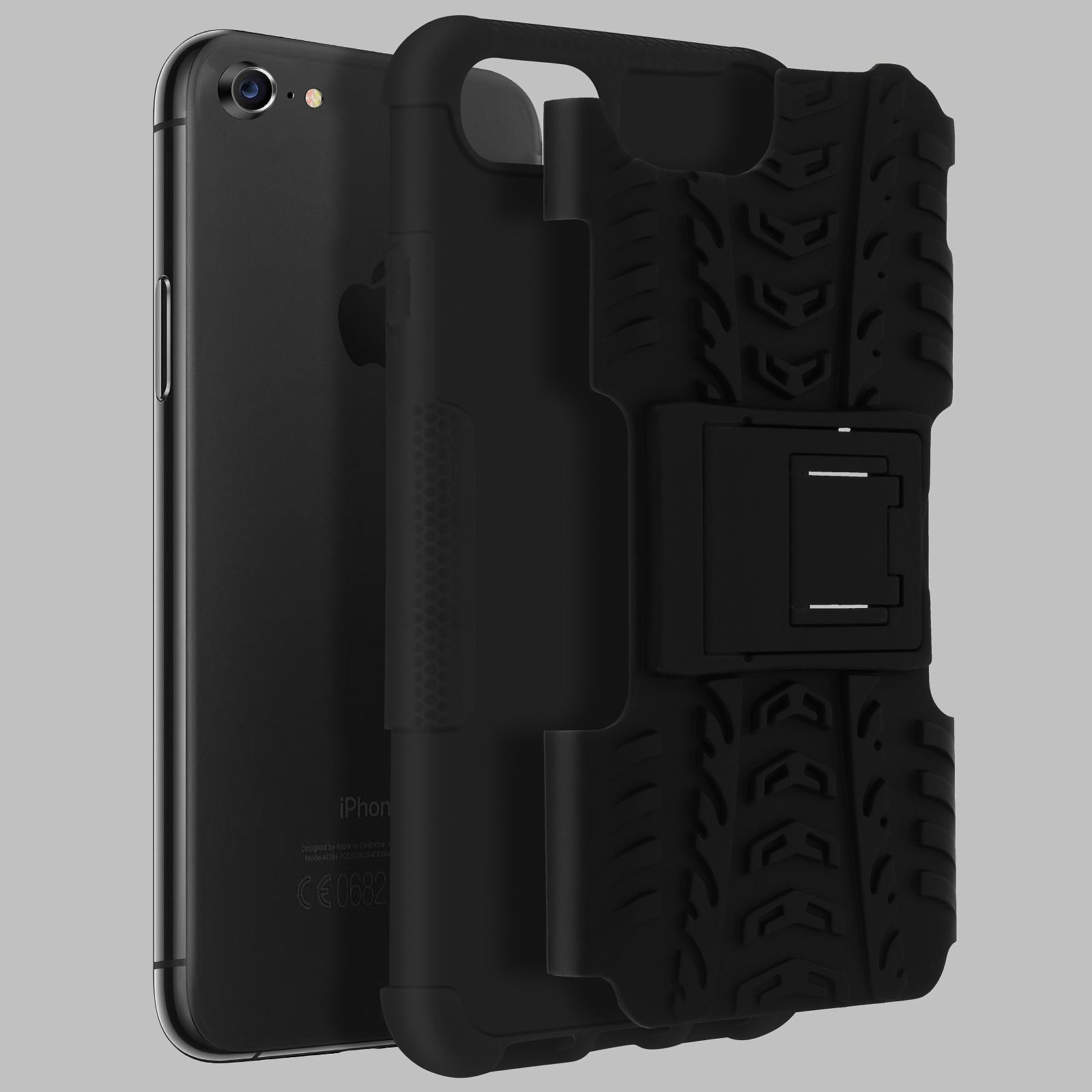 Avizar Coque pour iPhone SE 2020 / 8 / 7 Protection Semi-rigide Bequille Support Noir - Coque telephone Avizar