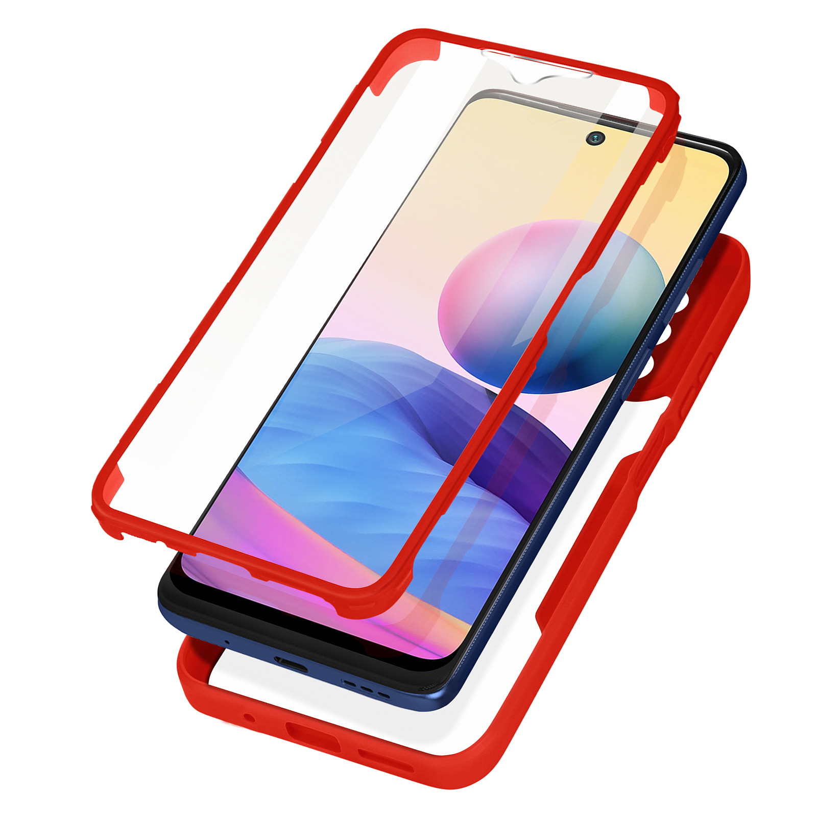 Avizar Coque pour Xiaomi Note 10 5G et Poco M3 Pro Dos Plexiglas Avant Polymère Contour Rouge - Coque telephone Avizar