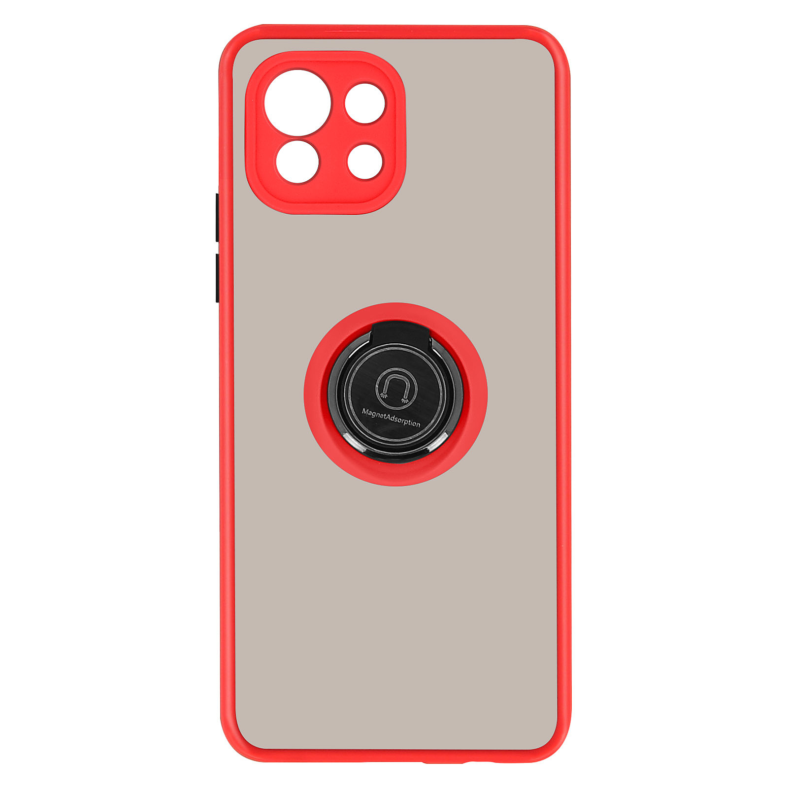 Avizar Coque pour Xiaomi Mi 11 Lite et Mi 11 Lite 5G Bi-matière Bague Metallique Support Video Rouge - Coque telephone Avizar