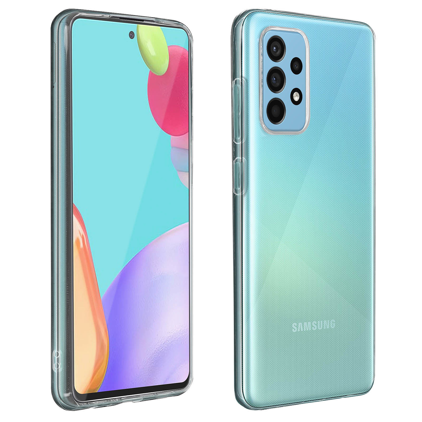 Avizar Coque pour Samsung Galaxy A52 et A52s Souple et Film Verre Trempe Durete 9H Transparent Transparent - Coque telephone Avizar