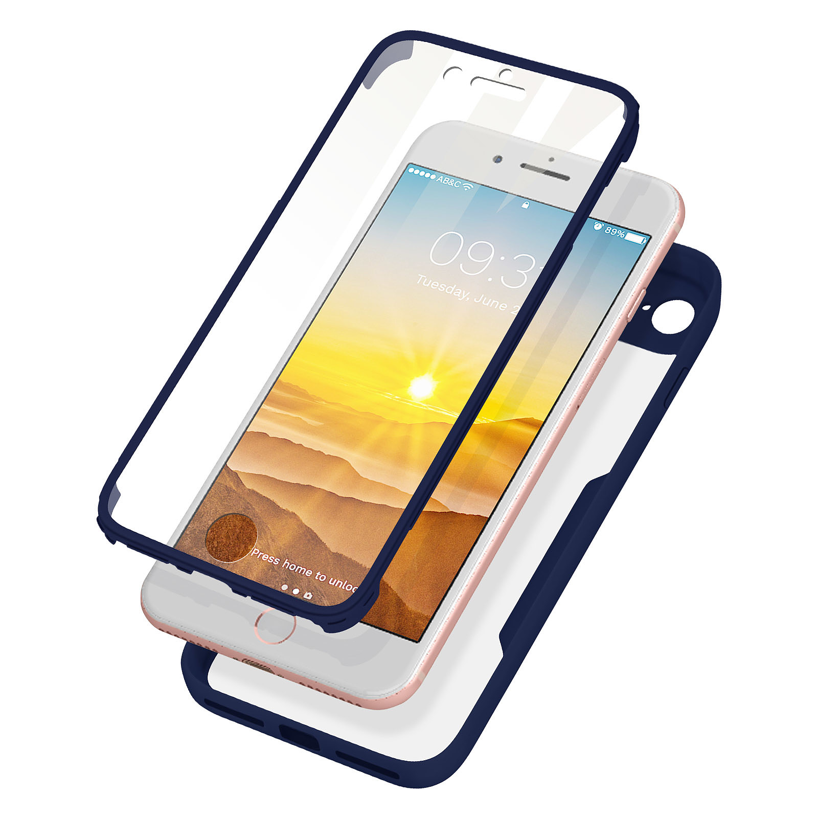 Avizar Coque pour iPhone 7 8 et SE 2020 Dos Plexiglas Avant Polymère Coins Renforces Contour Bleu Nuit - Coque telephone Avizar
