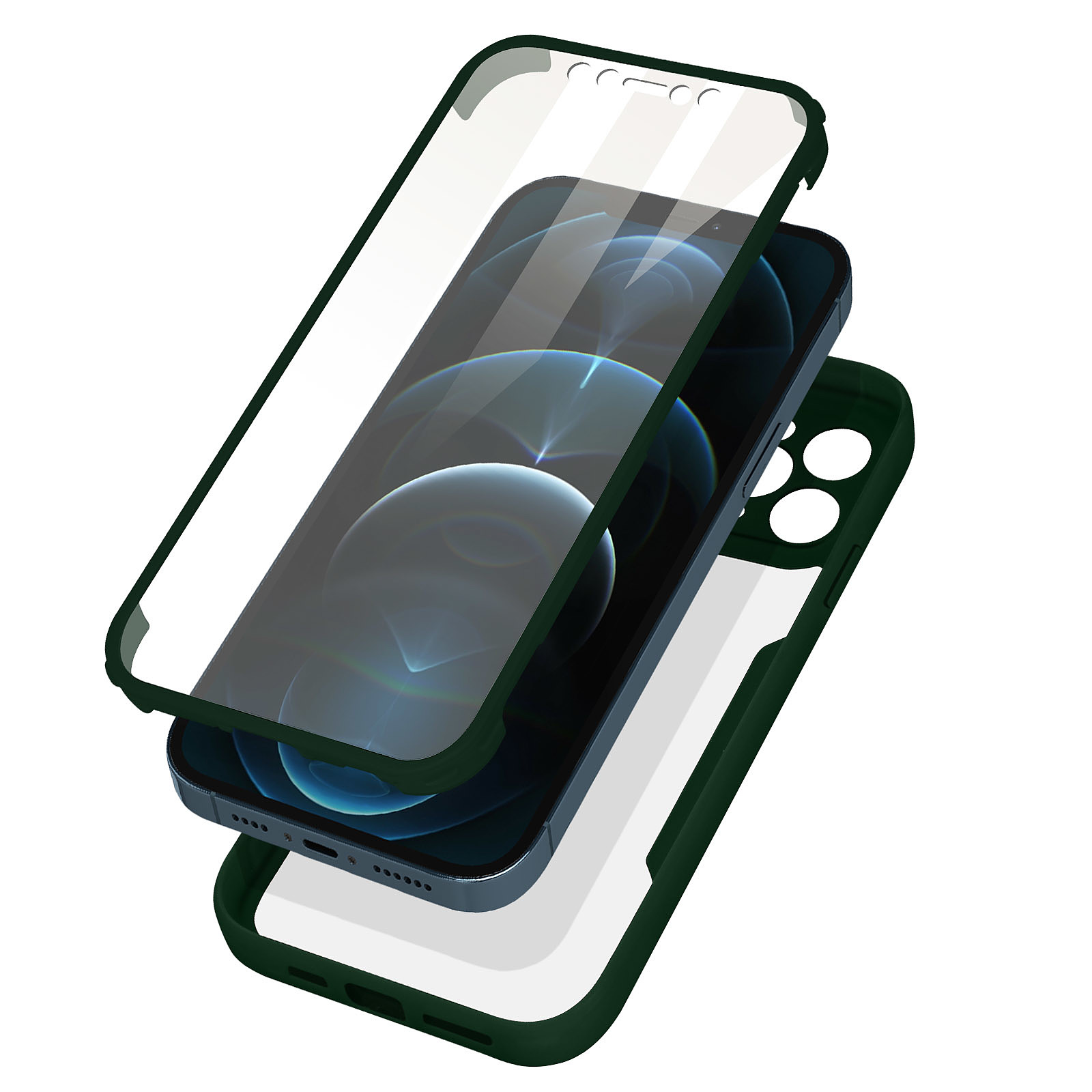 Avizar Coque pour iPhone 12 Pro Max Dos Plexiglas Avant Polymère Coins Renforces Contour Vert - Coque telephone Avizar