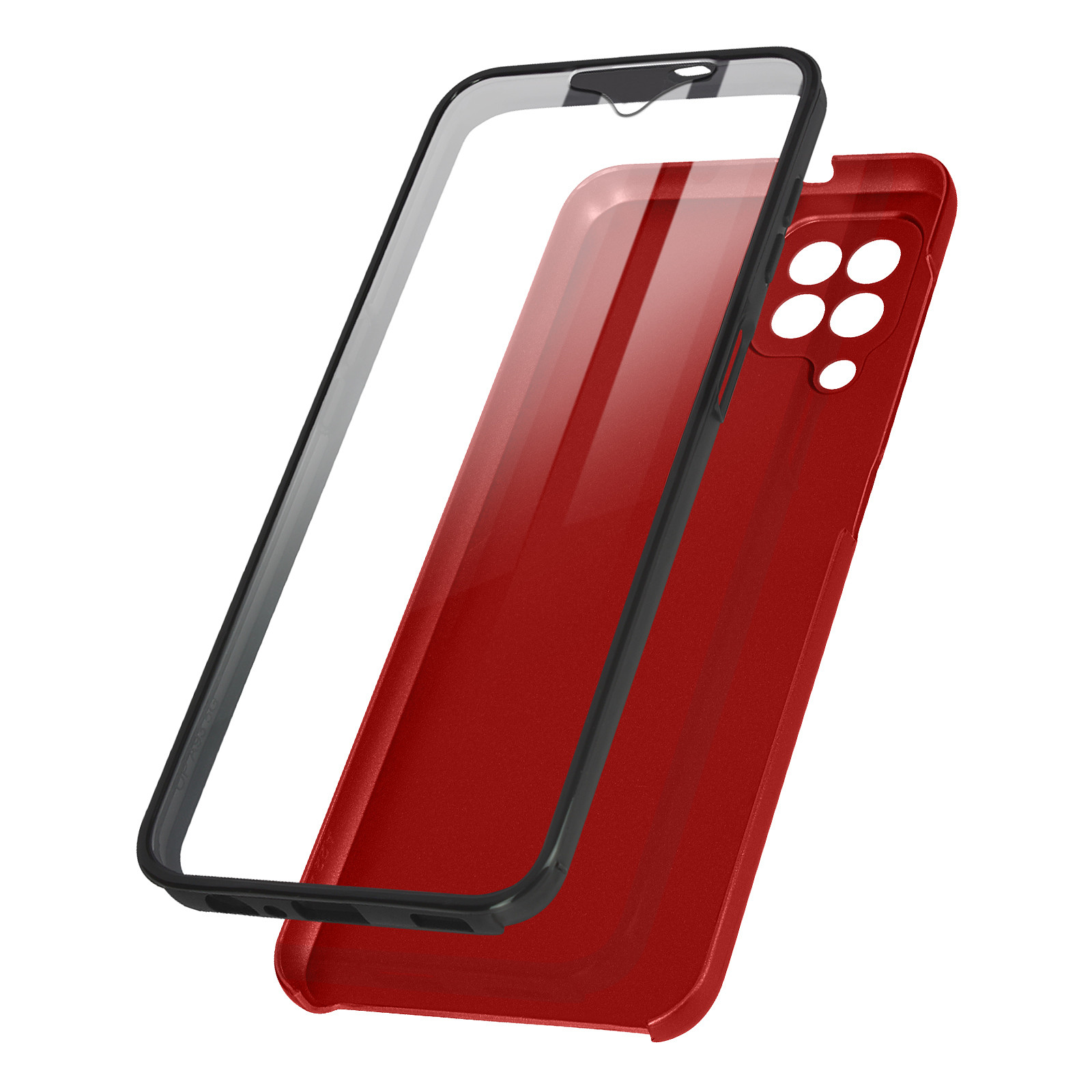 Avizar Coque pour Samsung Galaxy A22 Intègrale Arrière Rigide Rouge et Avant Souple Transparent - Coque telephone Avizar