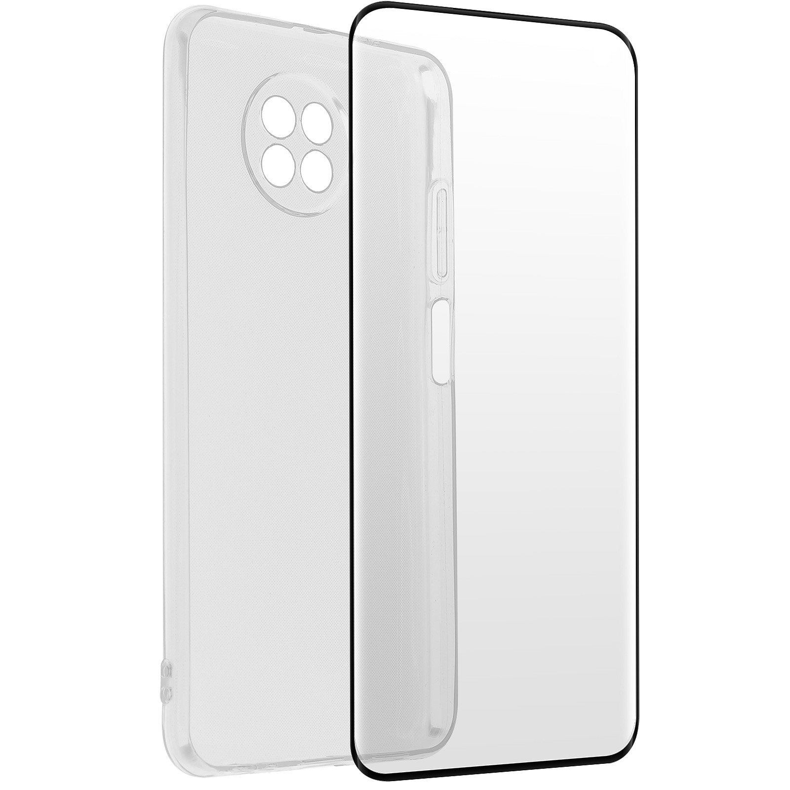 Avizar Coque pour Xiaomi Redmi Note 9T 5G Souple et Film Verre Trempe Durete 9H Transparent Noir - Coque telephone Avizar