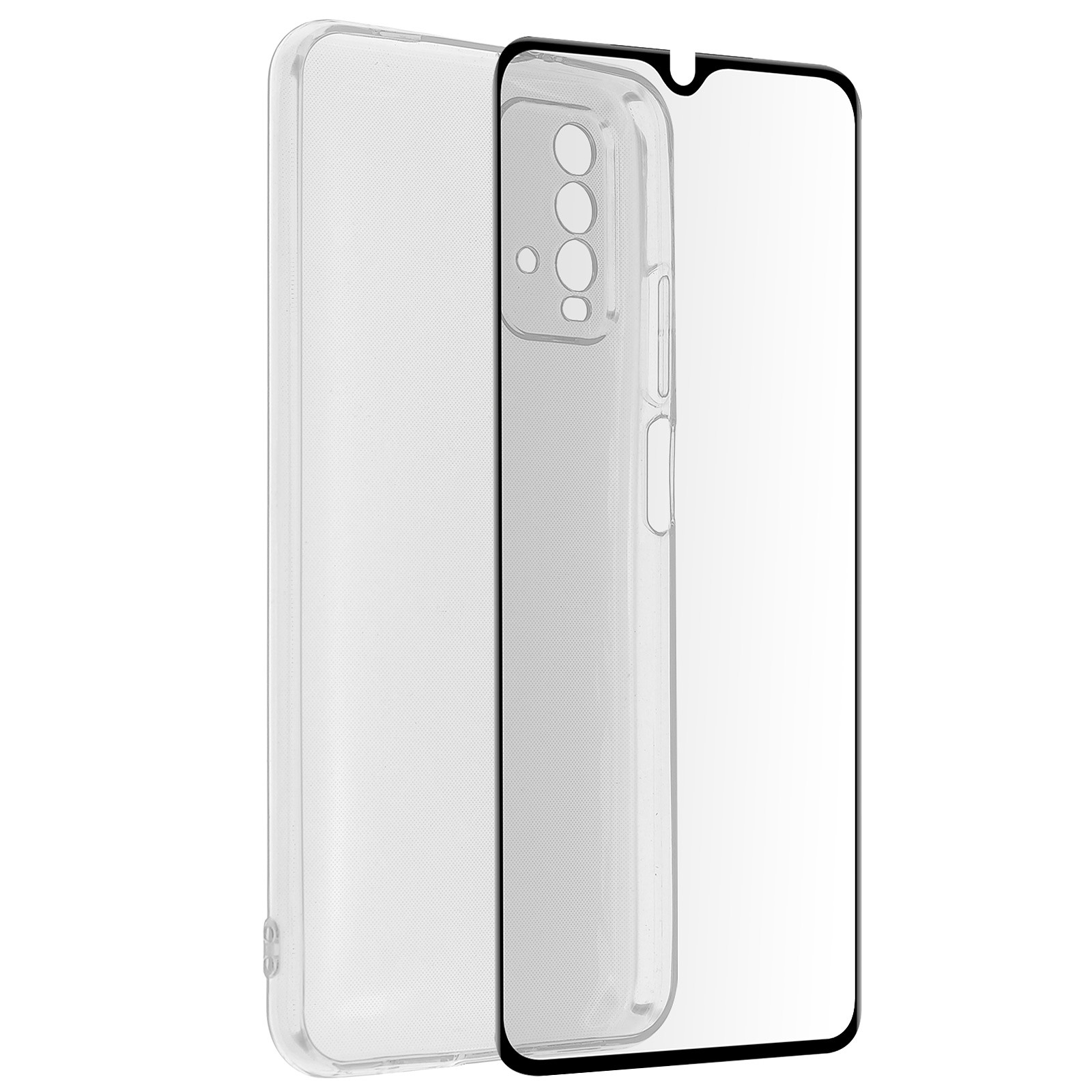 Avizar Coque pour Xiaomi Redmi 9T Souple et Film Verre Trempe Durete 9H Transparent Noir - Coque telephone Avizar