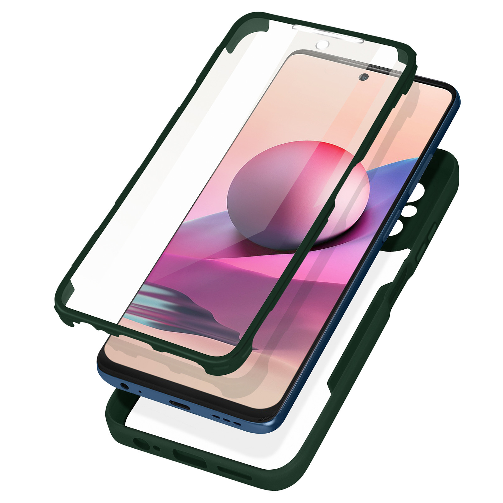 Avizar Coque pour Xiaomi Note 10 et 10S Dos Plexiglas Avant Polymère Contour Vert - Coque telephone Avizar