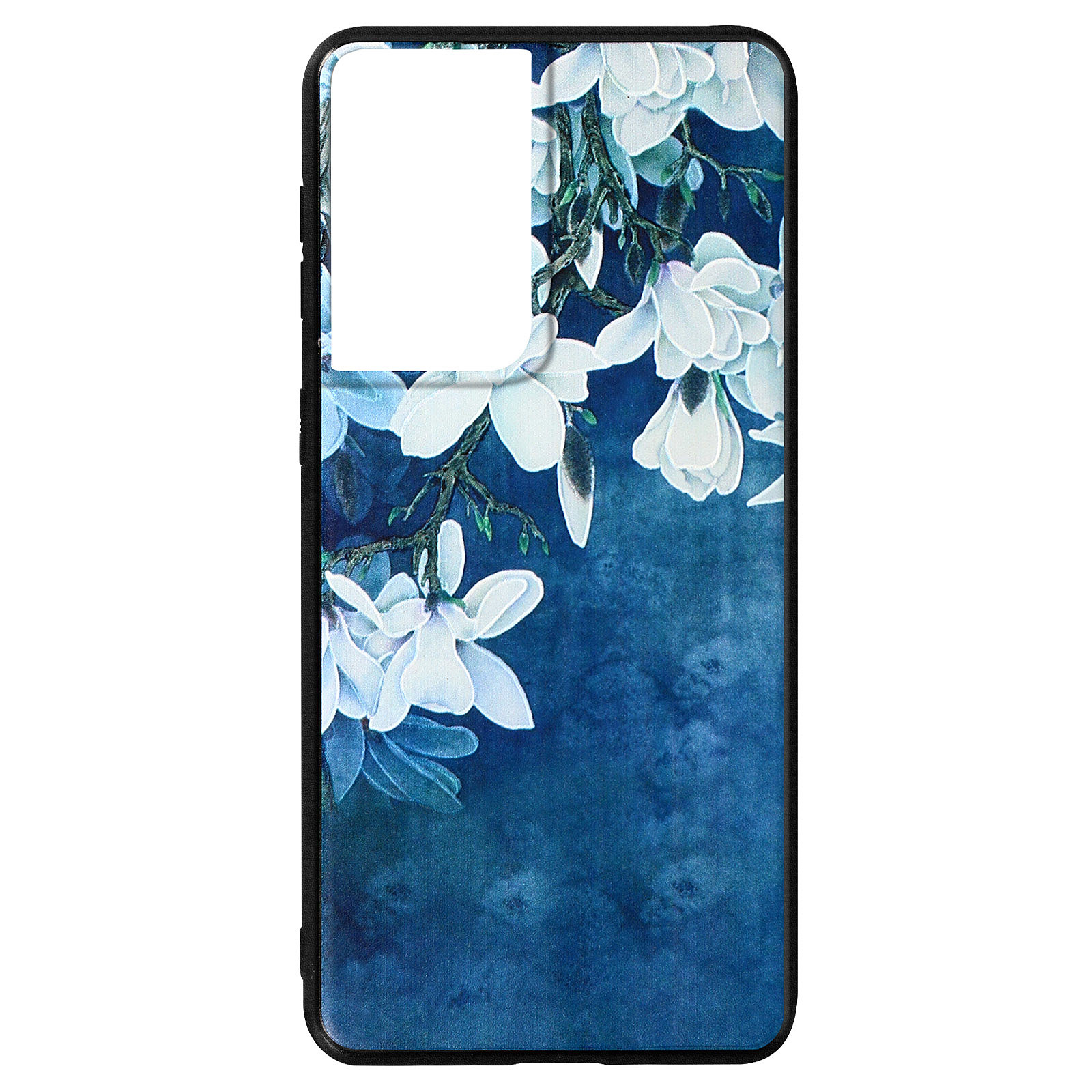 Avizar Coque pour Samsung Galaxy S21 Ultra en Silicone gel Imprime fleurs Bleu et Blanc - Coque telephone Avizar