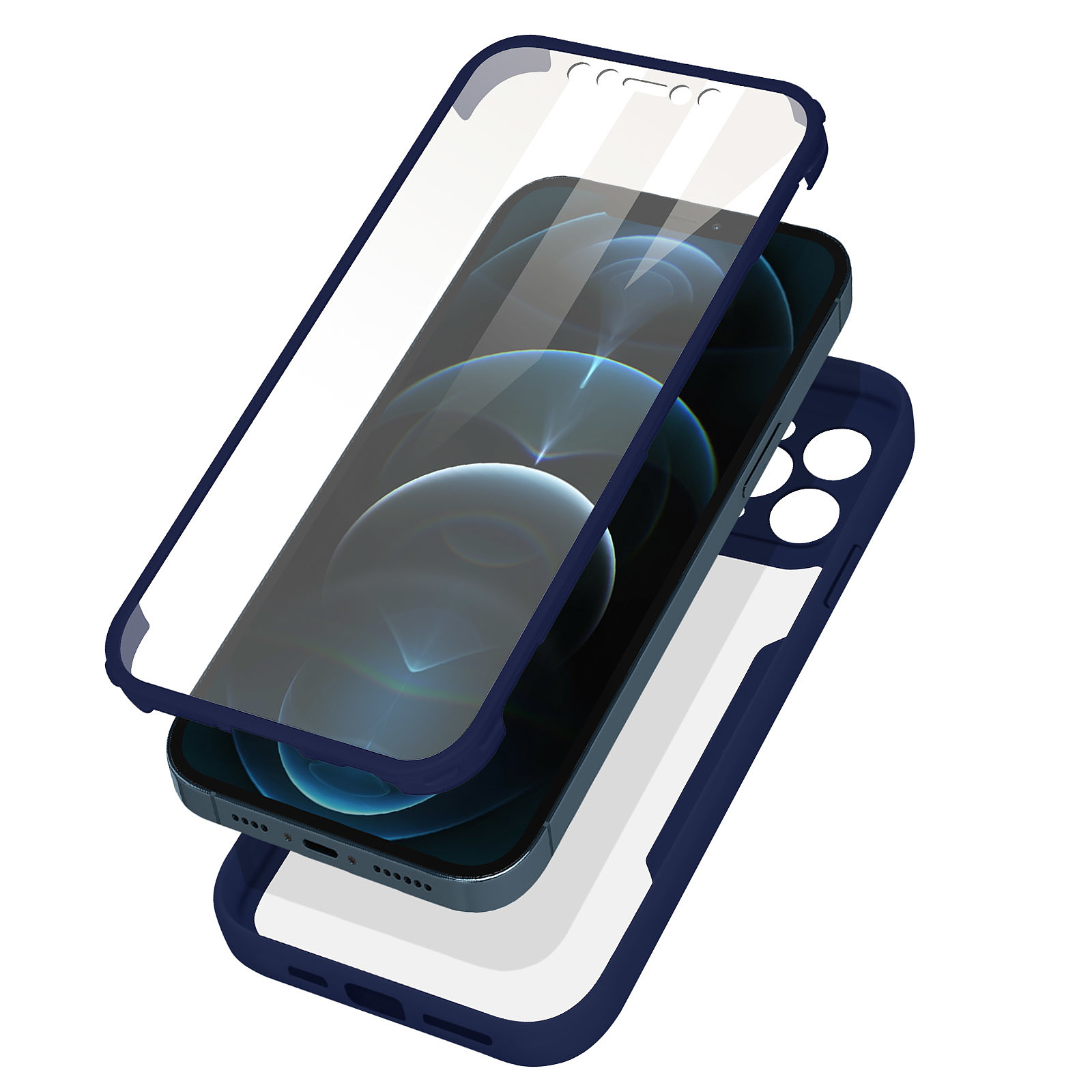 Avizar Coque pour iPhone 12 Pro Max Dos Plexiglas Avant Polymère Coins Renforces Contour Bleu Nuit - Coque telephone Avizar