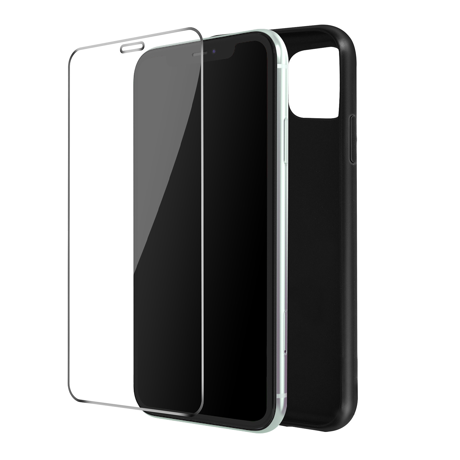 Avizar Coque pour iPhone 11 Souple Noir et Verre Trempe 9H Transparent - Coque telephone Avizar
