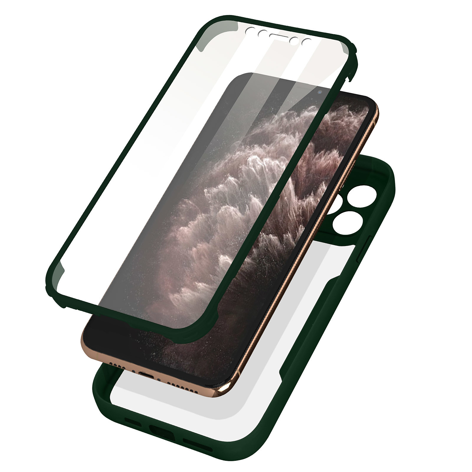 Avizar Coque pour iPhone 11 Pro Max Dos Plexiglas Avant Polymère Coins Renforces Contour Vert - Coque telephone Avizar