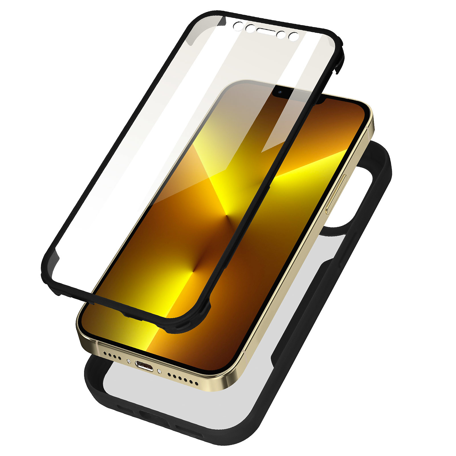 Avizar Coque pour iPhone 13 Pro Max Dos Plexiglas Avant Polymère Coins Renforces Contour Noir - Coque telephone Avizar