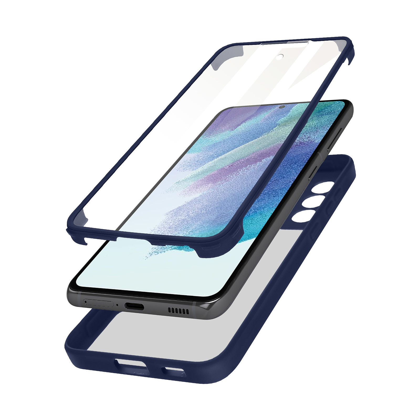 Avizar Coque Pour Samsung Galaxy S21 FE Dos Plexiglas Avant Polymère Contour Bleu Nuit - Coque telephone Avizar