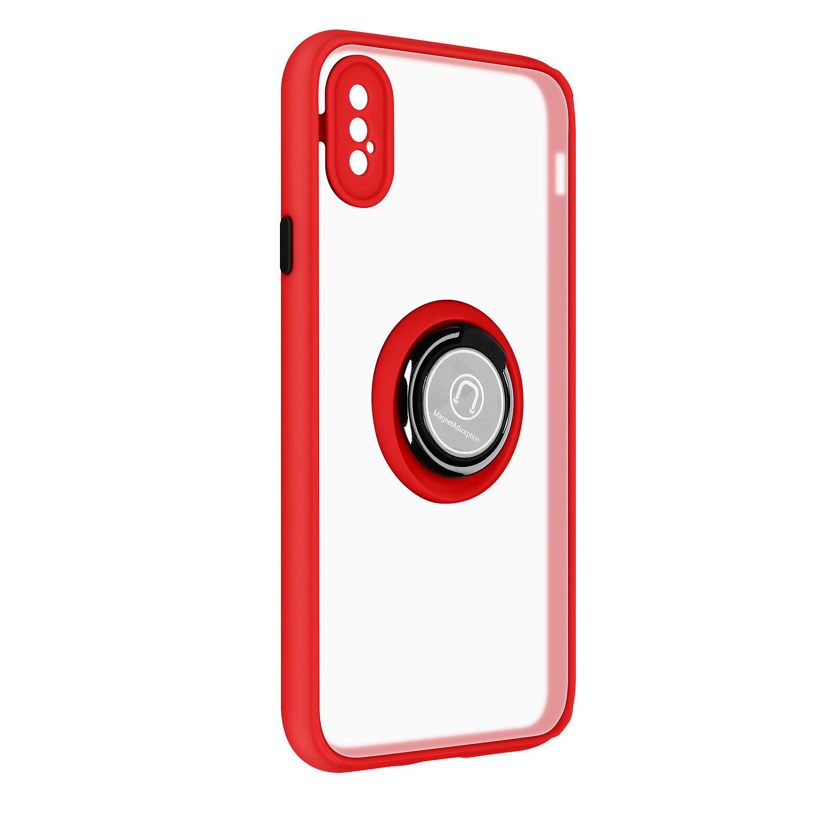Avizar Coque pour iPhone XS Bi-matière Bague Metallique Support Video Rouge - Coque telephone Avizar
