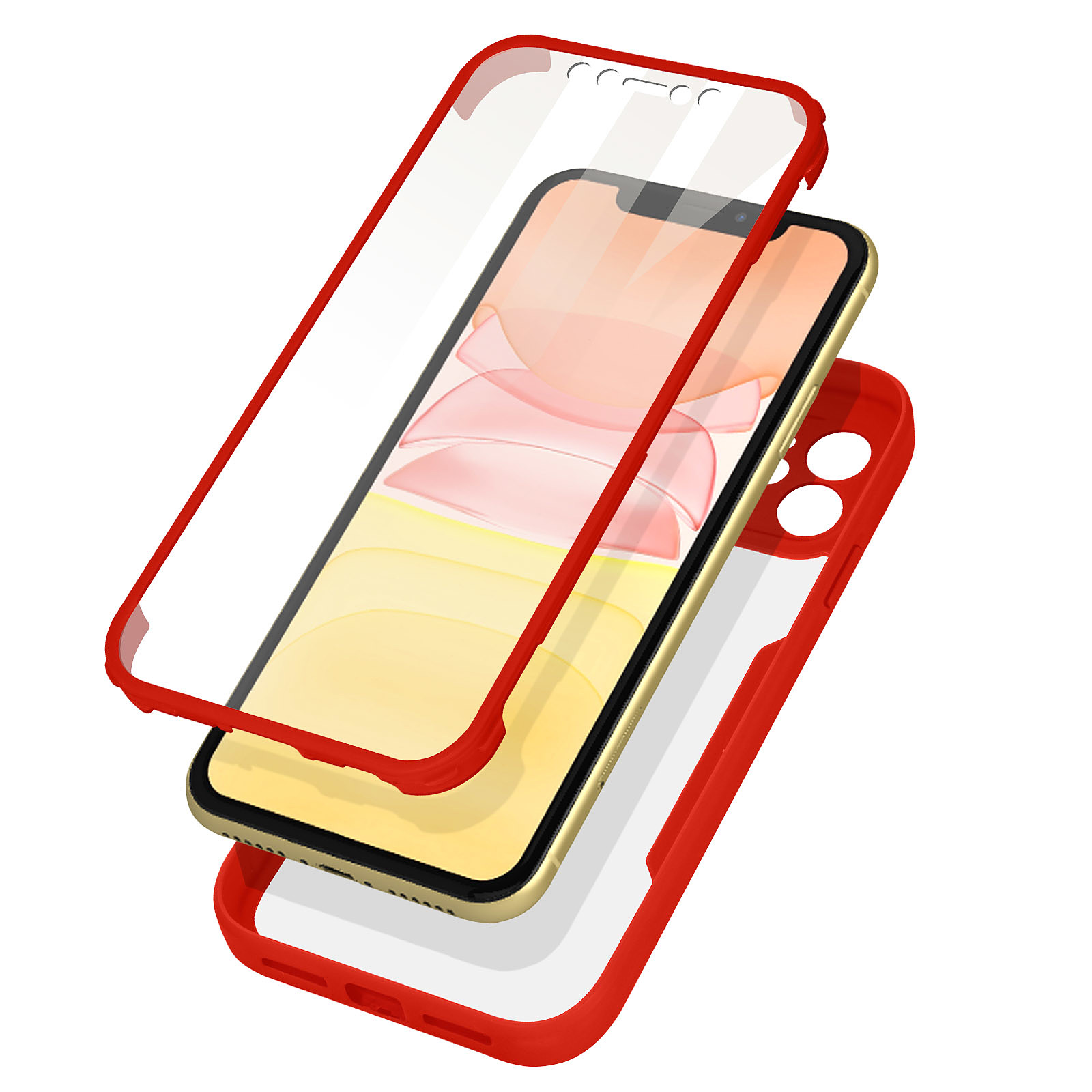 Avizar Coque pour iPhone 11 Dos Plexiglas Avant Polymère Coins Renforces Contour Rouge - Coque telephone Avizar