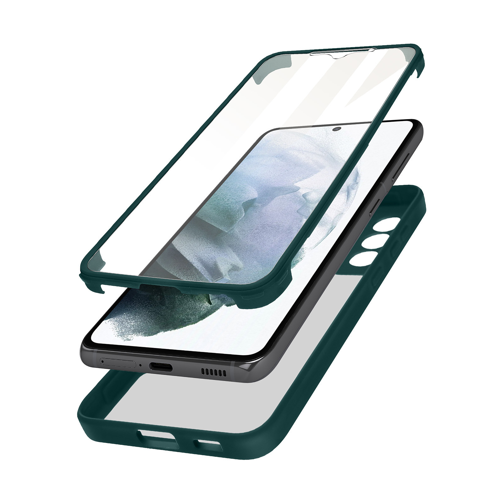Avizar Coque pour Samsung Galaxy S21 Plus Dos Plexiglas Avant Polymère Coins Renforces Contour Vert - Coque telephone Avizar
