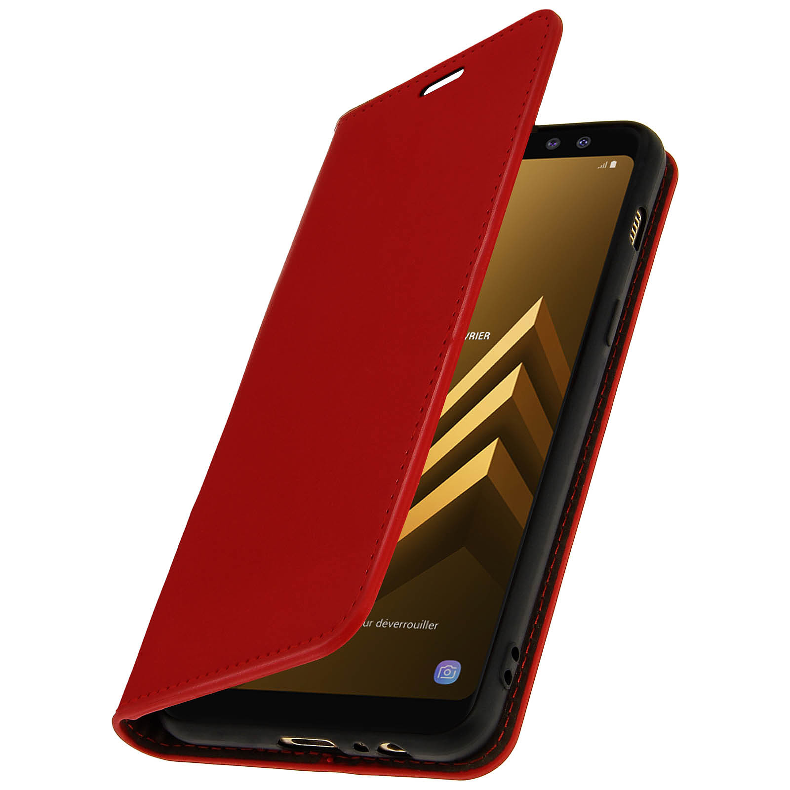 Avizar Etui folio Rouge Cuir Veritable pour Samsung Galaxy A8 - Coque telephone Avizar
