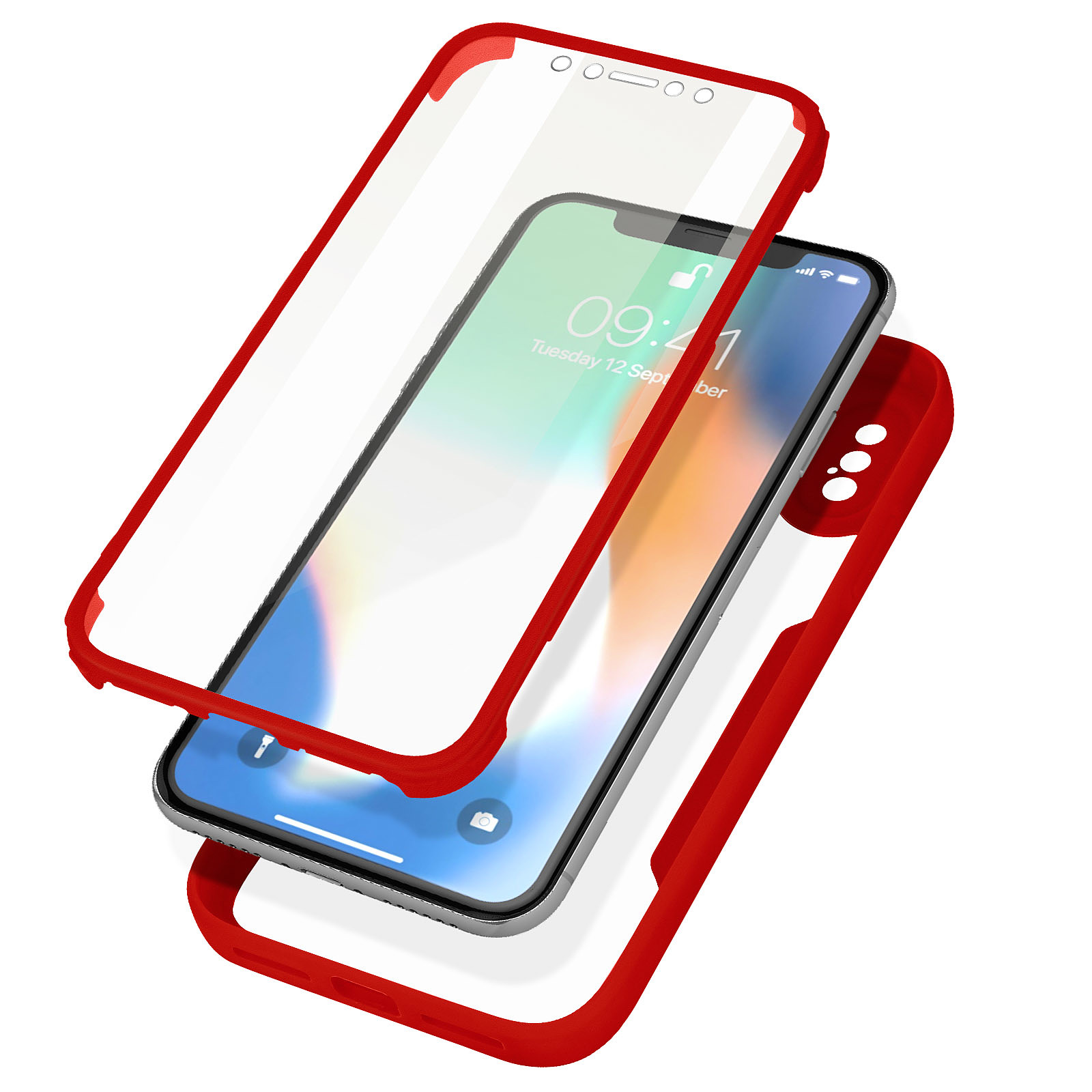 Avizar Coque pour iPhone X et XS Dos Plexiglas Avant Polymère Coins Renforces Contour Rouge - Coque telephone Avizar