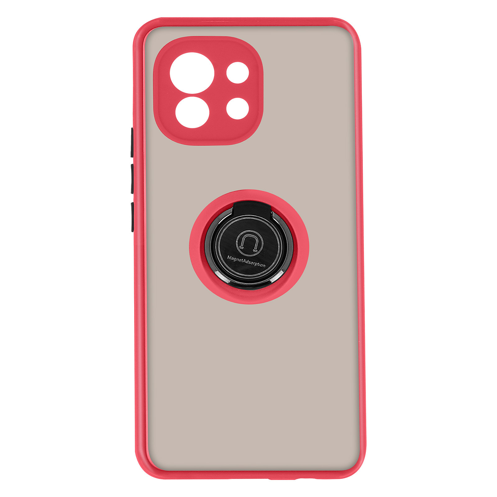 Avizar Coque pour Xiaomi Mi 11 5G Bi-matière Bague Metallique Fonction Support Rouge - Coque telephone Avizar