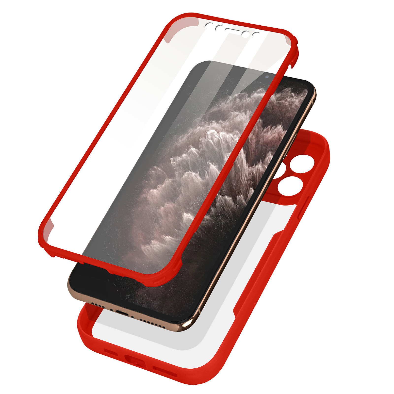 Avizar Coque pour iPhone 11 Pro Max Dos Plexiglas Avant Polymère Coins Renforces Contour Rouge - Coque telephone Avizar
