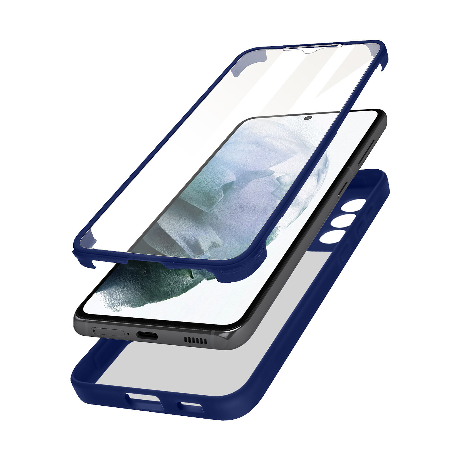 Avizar Coque pour Samsung Galaxy S21 Plus Dos Plexiglas Avant Polymère Coins Renforces Contour Bleu - Coque telephone Avizar