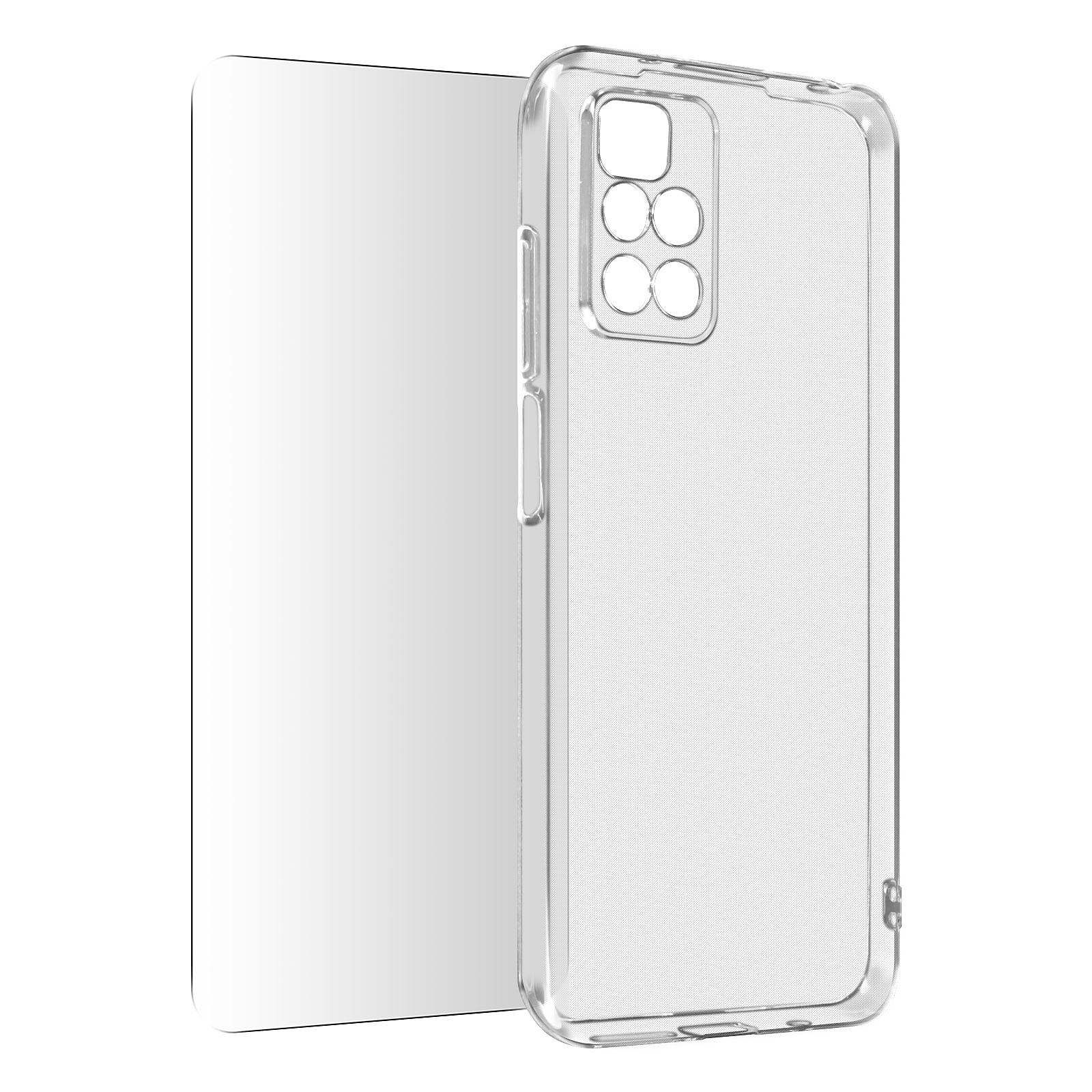 Avizar Coque pour Xiaomi Redmi 10 Silicone Souple et Film Verre Trempe Durete 9H Transparent - Coque telephone Avizar