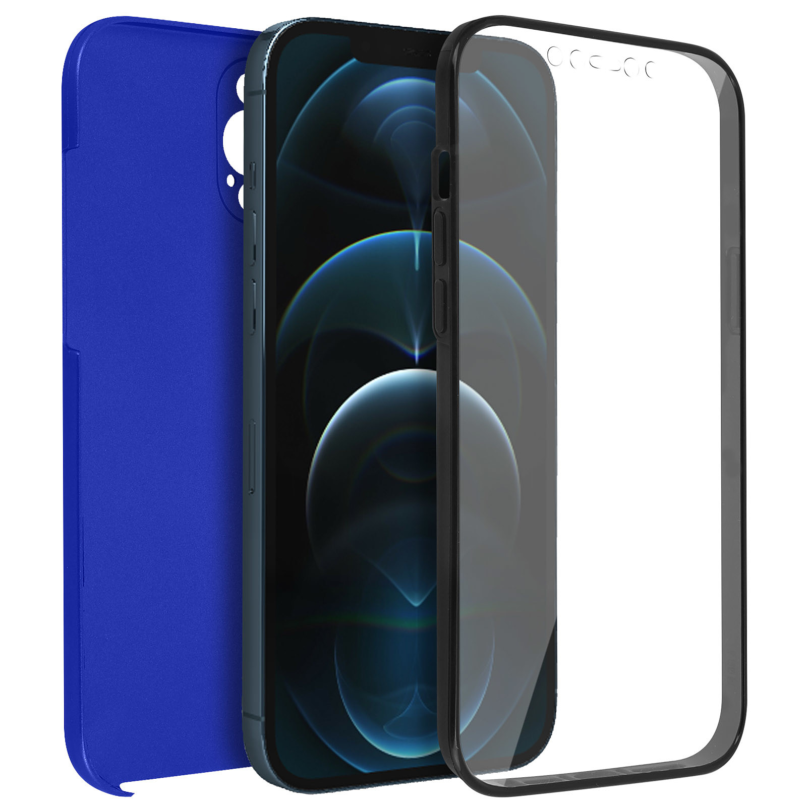 Avizar Coque pour iPhone 12 Pro Max Arrière Rigide et Avant Souple Antichoc Bleu - Coque telephone Avizar