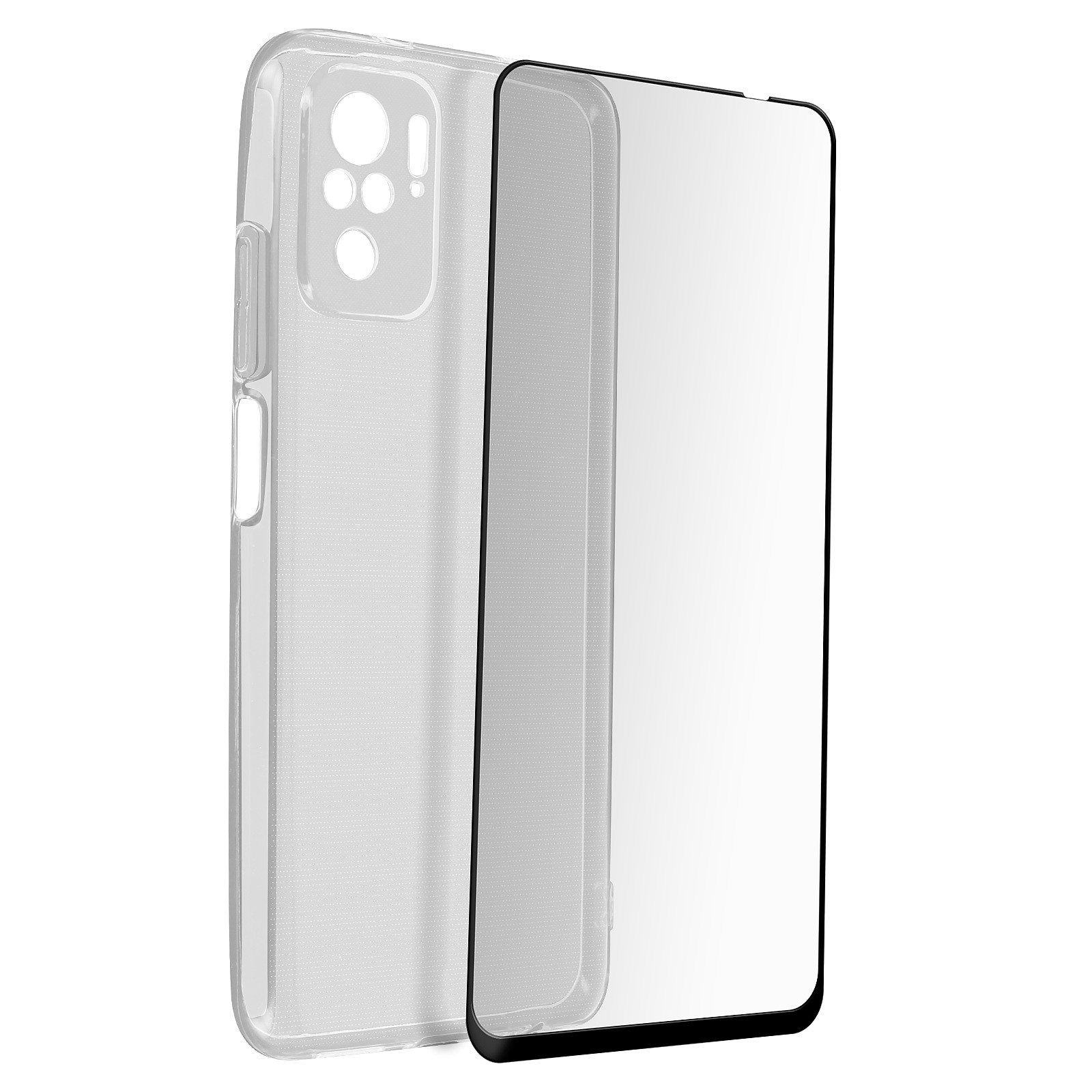 Avizar Coque pour Xiaomi Redmi Note 10s / Note 10 Souple et Film Verre Trempe Durete 9H Transparent Noir - Coque telephone Avizar