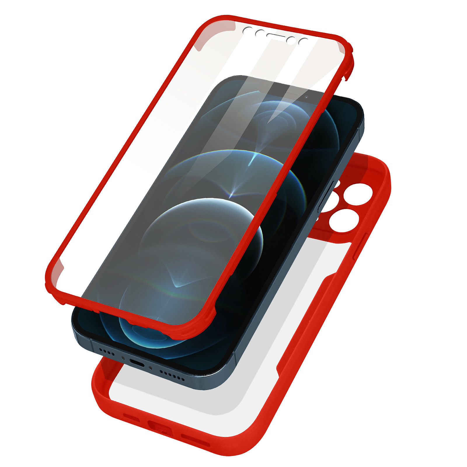 Avizar Coque pour iPhone 12 Pro Max Dos Plexiglas Avant Polymère Coins Renforces Contour Rouge - Coque telephone Avizar