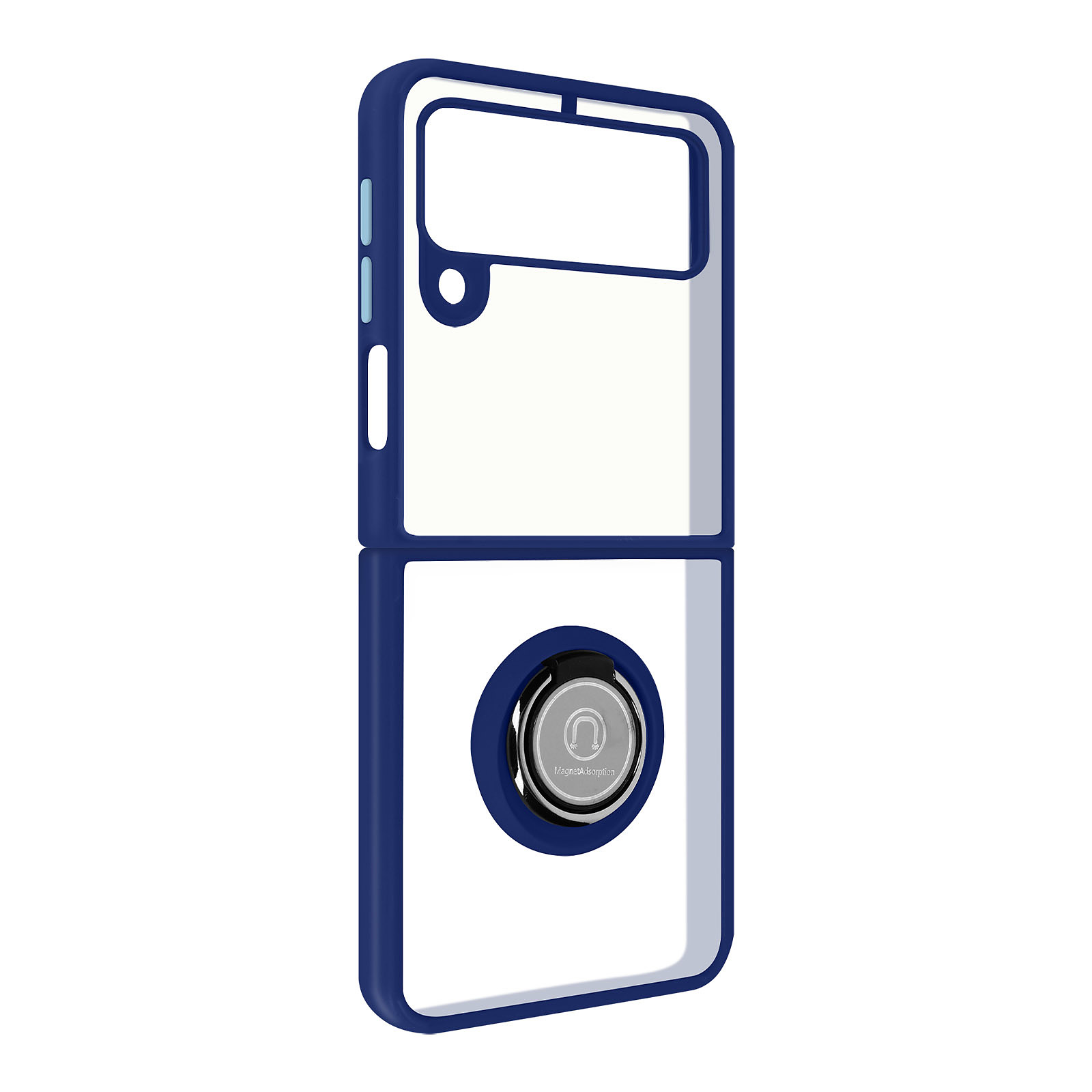 Avizar Coque pour Samsung Galaxy Z Flip 3 Bi-matière Bague Metallique Support Video Bleu - Coque telephone Avizar