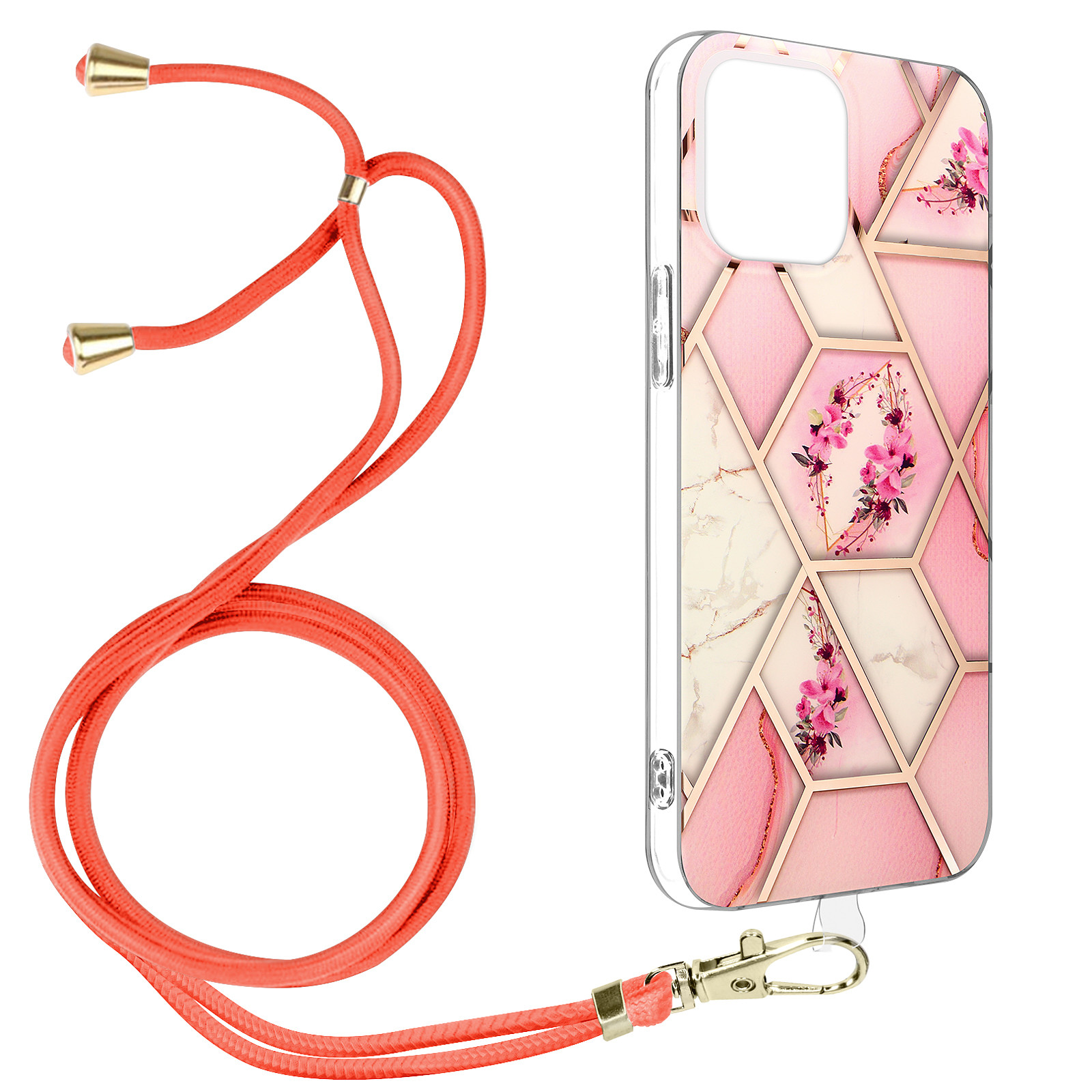 Avizar Coque pour iPhone 13 Mini Motif geometrique avec Cordon Amovible Rose - Coque telephone Avizar