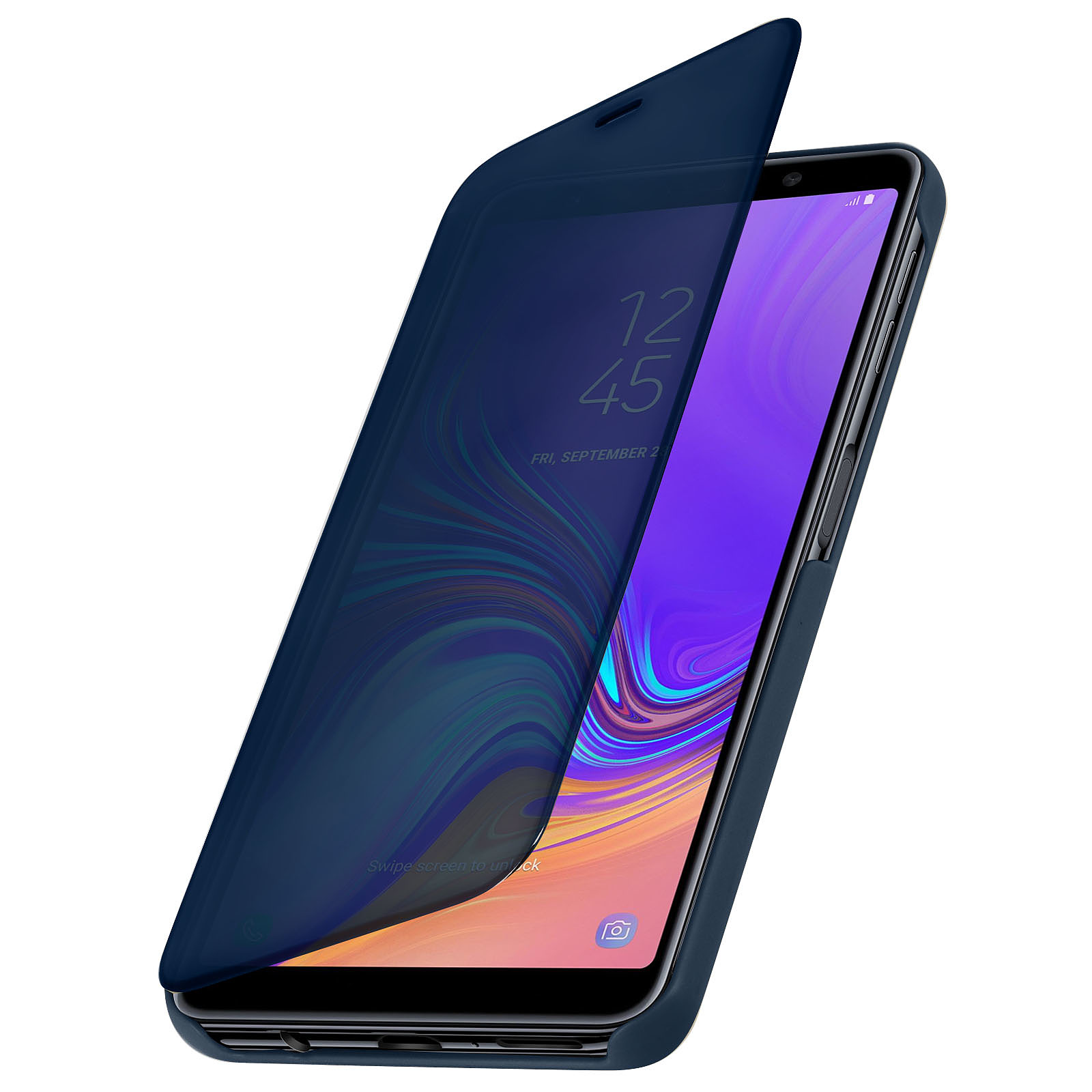 Avizar Etui folio Bleu Design Miroir pour Samsung Galaxy A7 2018 - Coque telephone Avizar