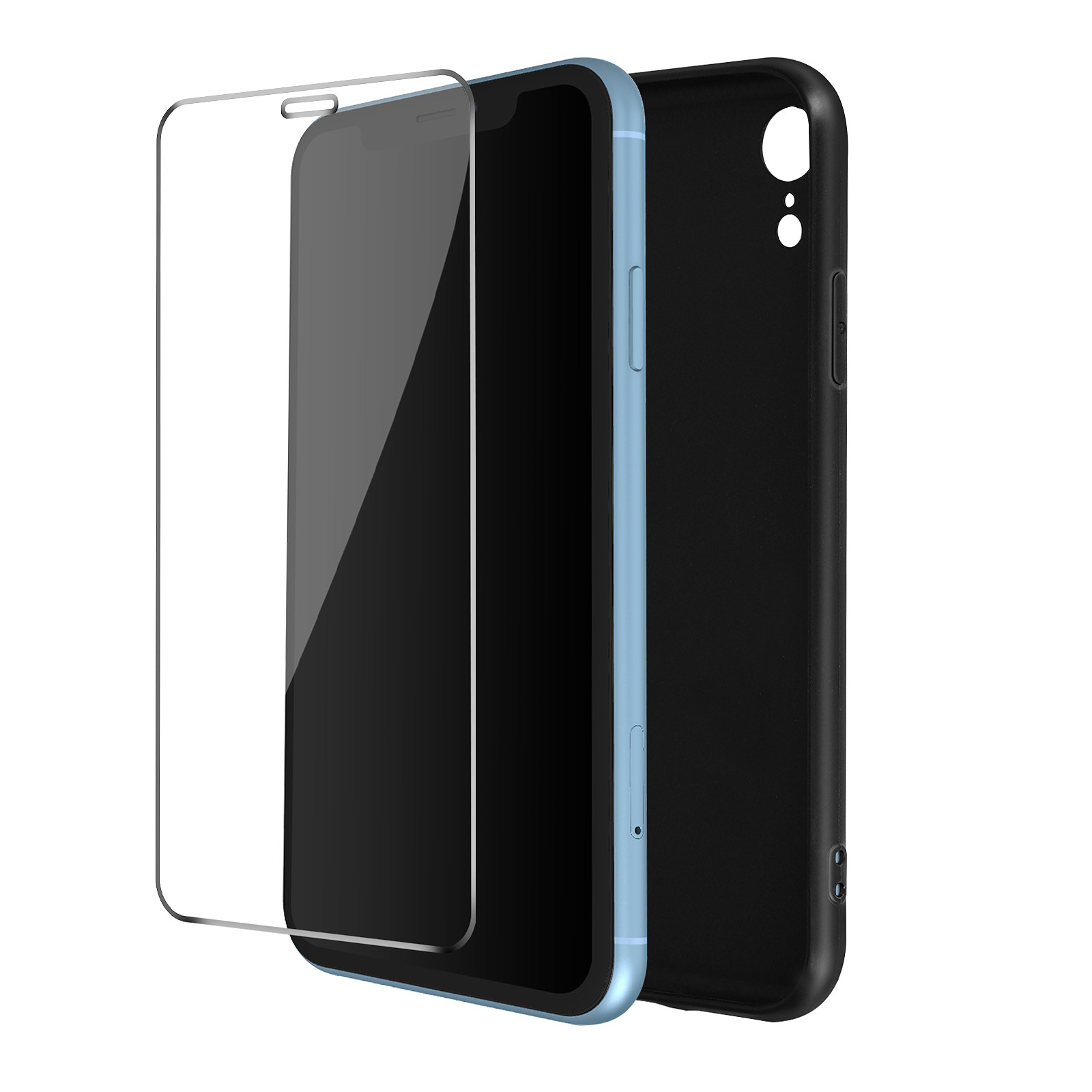 Avizar Coque pour iPhone XR Souple Noir et Verre Trempe 9H Transparent - Coque telephone Avizar