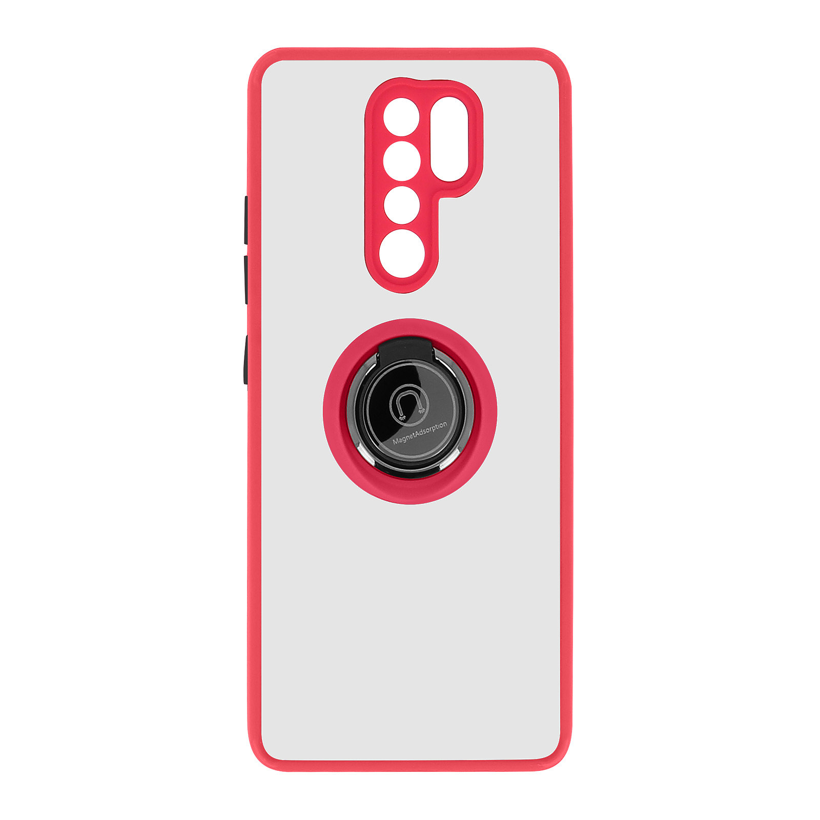 Avizar Coque pour Xiaomi Redmi 9 Bi-matière Bague Metallique Fonction Support Rouge - Coque telephone Avizar