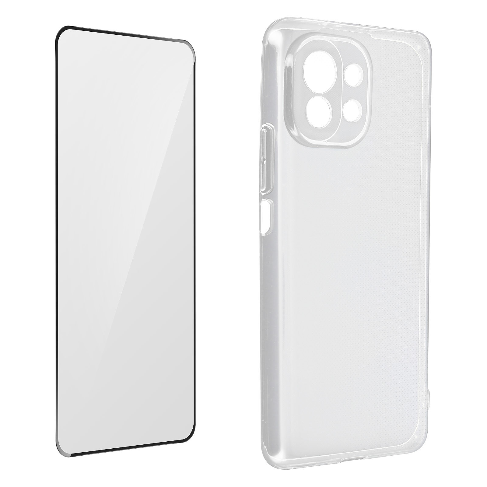 Avizar Coque pour Xiaomi Mi 11 Lite et Mi 11 Lite 5G Souple et Film Verre Trempe Durete 9H Transparent Noir - Coque telephone Avizar