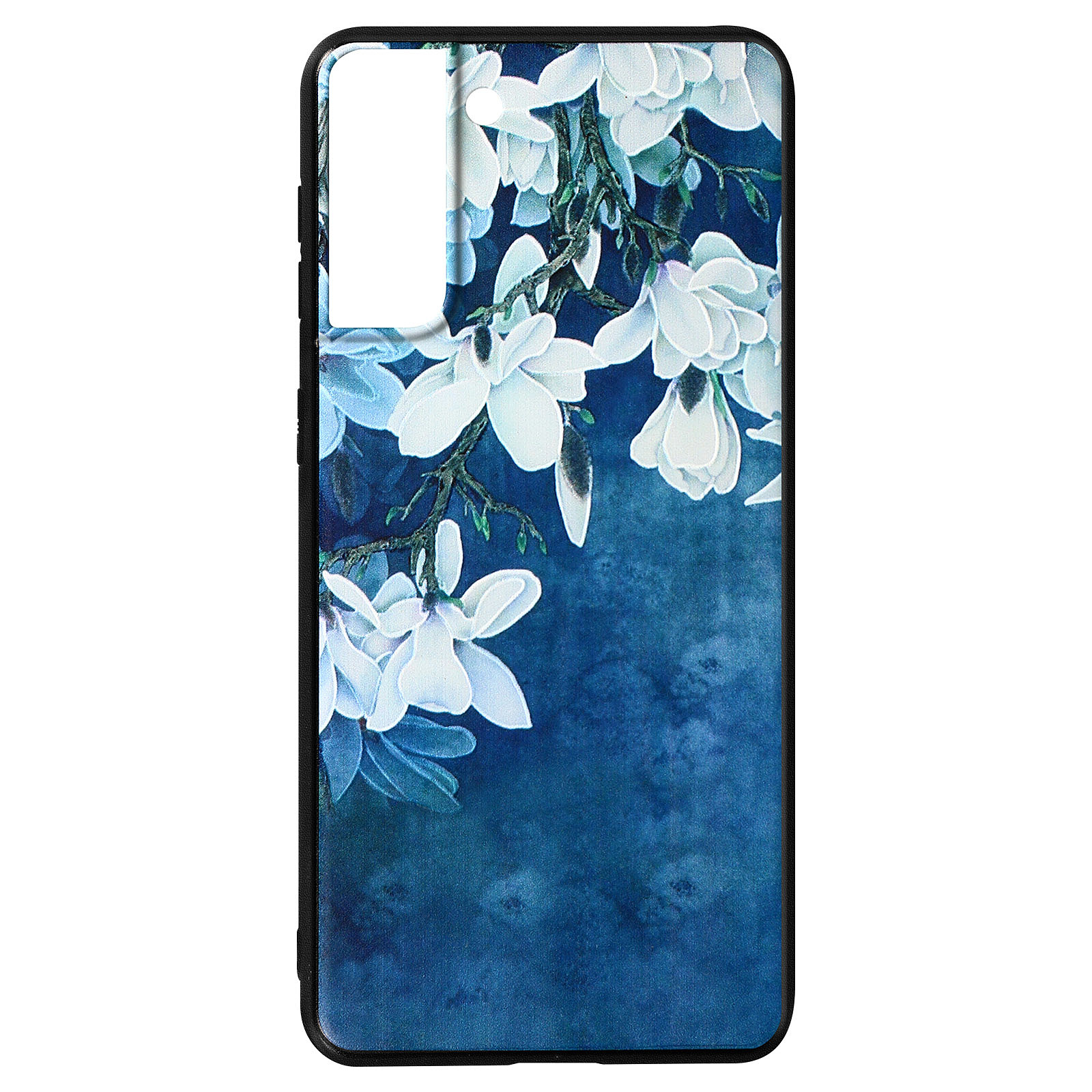 Avizar Coque pour Samsung Galaxy S21 Plus en Silicone gel Imprime fleurs Bleu et Blanc - Coque telephone Avizar