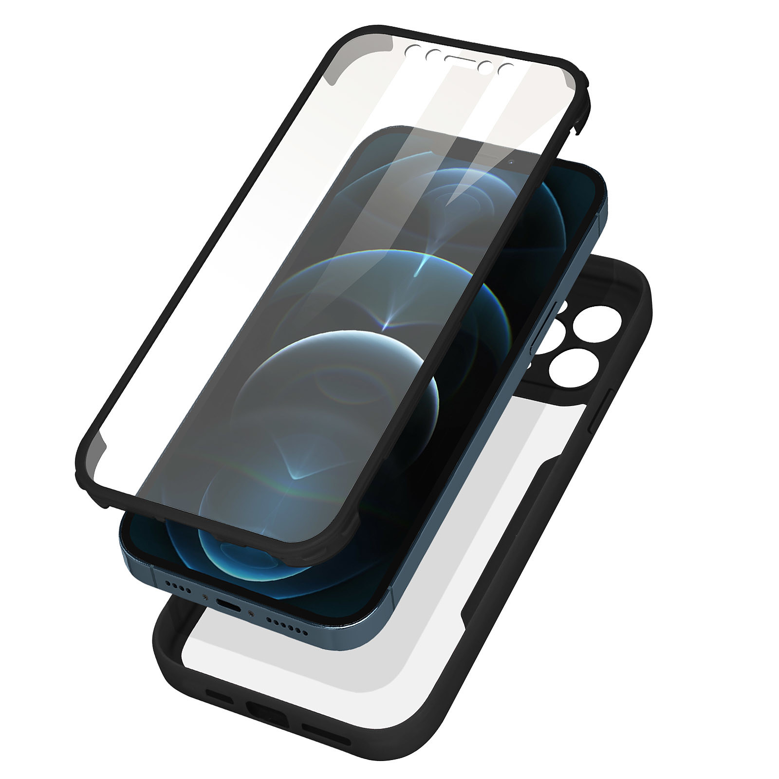 Avizar Coque pour iPhone 12 Pro Max Dos Plexiglas Avant Polymère Coins Renforces Contour Noir - Coque telephone Avizar