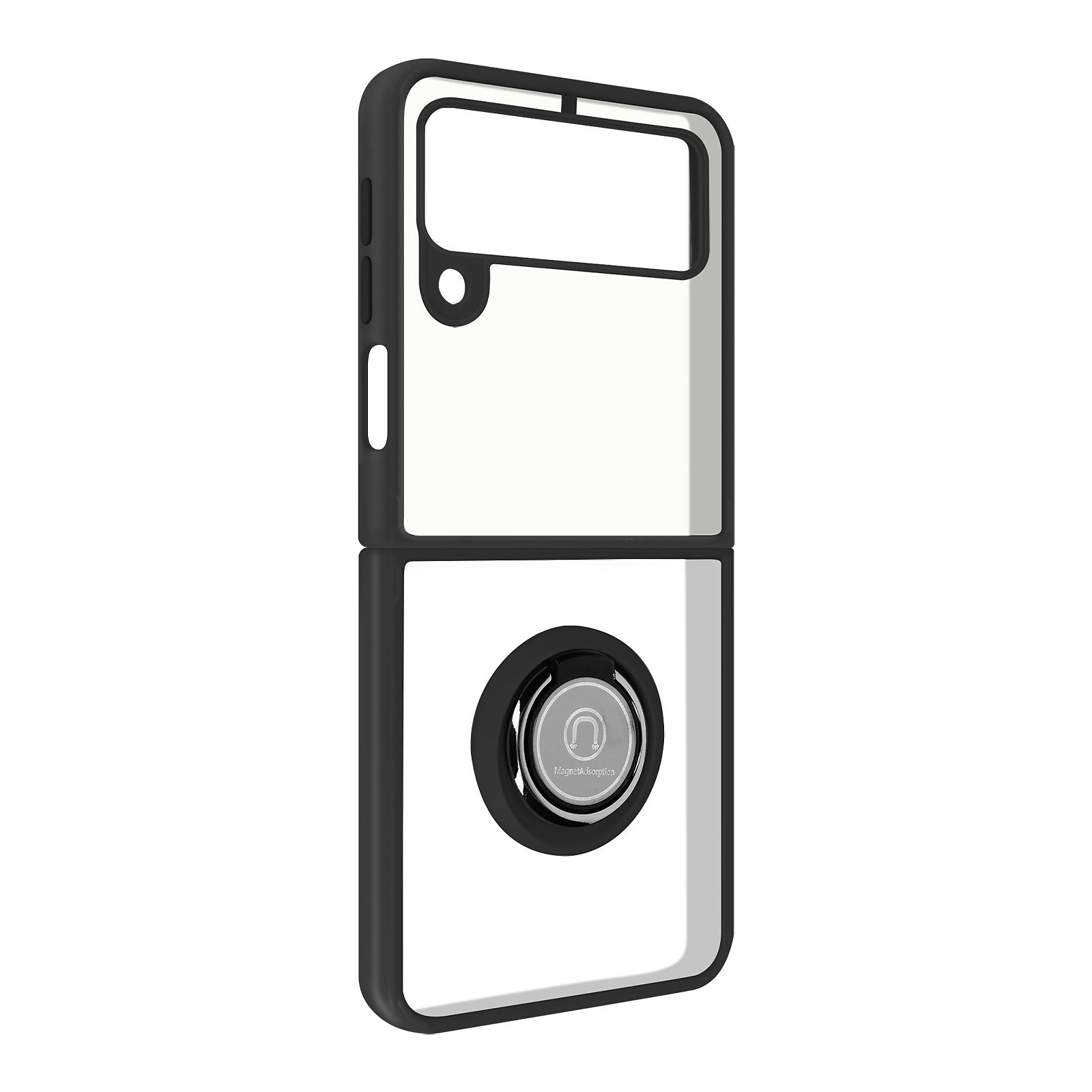 Avizar Coque pour Samsung Galaxy Z Flip 3 Bi-matière Bague Metallique Support Video Noir - Coque telephone Avizar