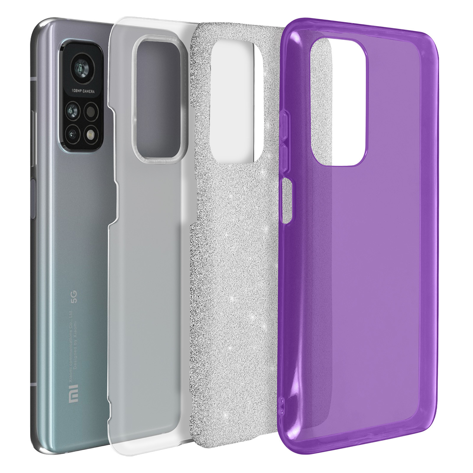 Avizar Coque pour Xiaomi Mi 10T / Mi 10T Pro Design Paillette Amovible Silicone violet - Coque telephone Avizar